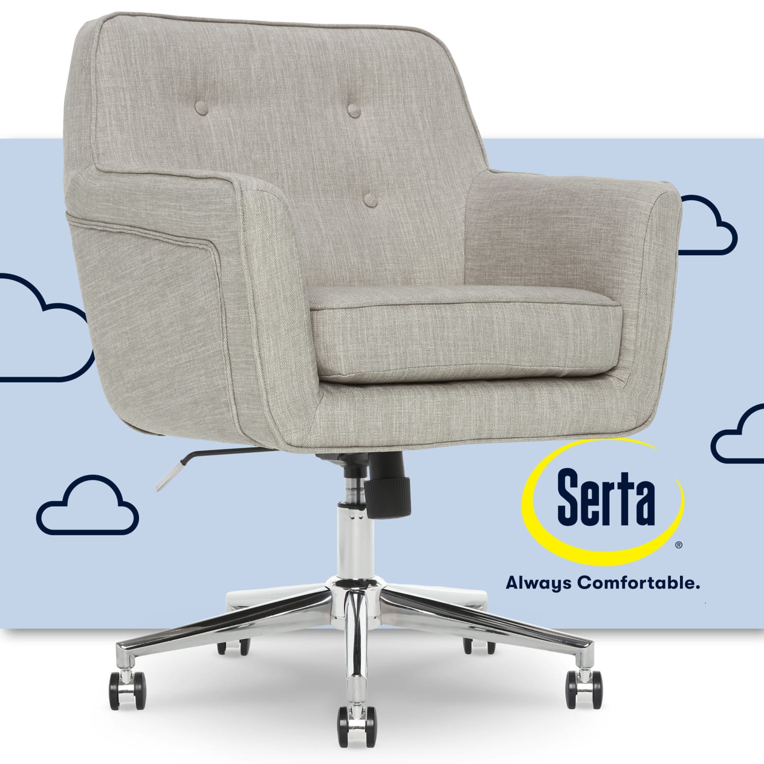 Serta Ashland Mid-Back Office Chair, Light Gray/Chrome - Image 3