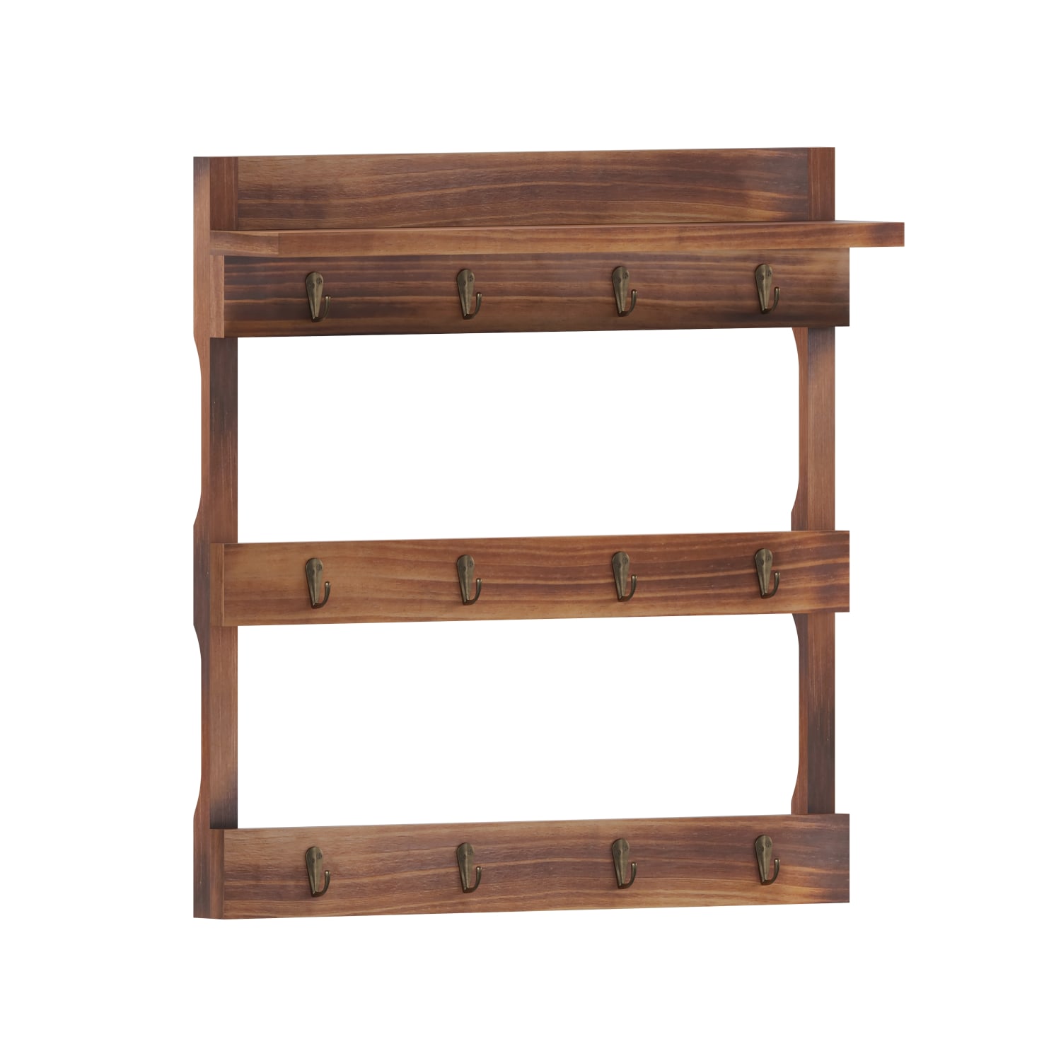 Flash Furniture Campbell Wooden Wall-Mount Mug Rack Organizer With Upper Shelf And Hanging Hooks, 20inH x 20inW x 5-1/8inD, Rustic Brown - Image 3