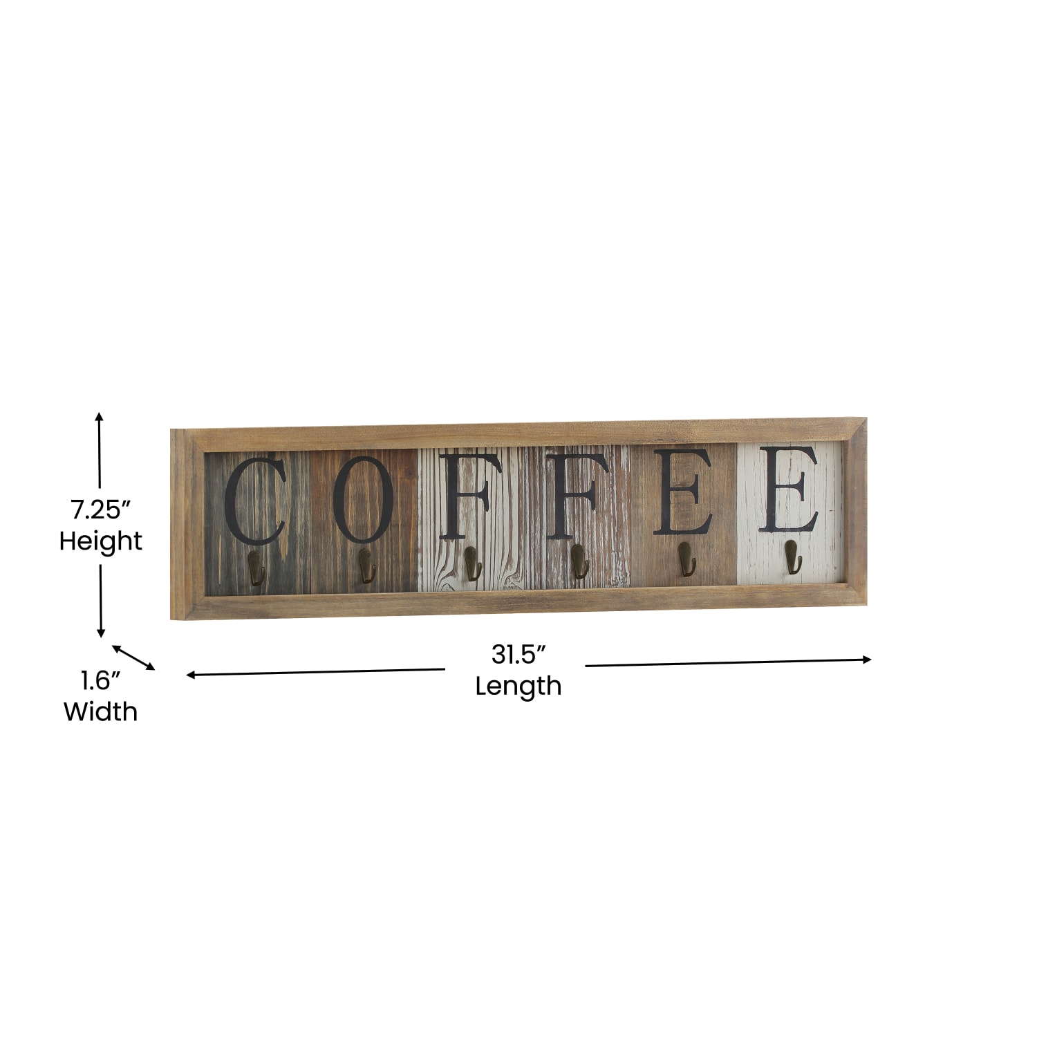 Flash Furniture Folston Wooden Wall-Mount Coffee Mug Organizer With Hanging Hooks, 7-1/4inH x 31-1/2inW x 1-9/16inD, Rustic Brown - Image 6