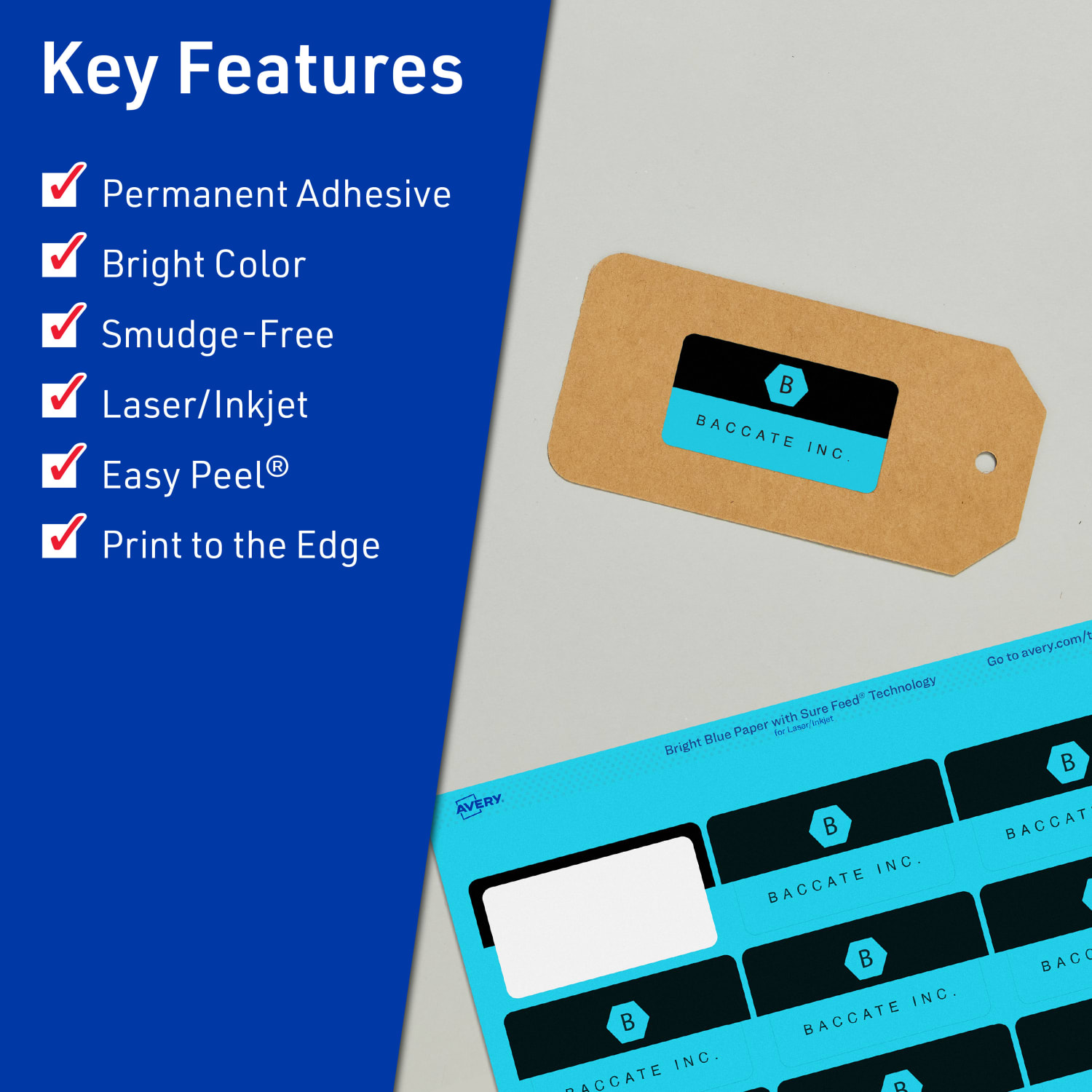 Avery Print-To-The-Edge Labels With Sure Feed Technology And Easy Peel, 94224-BBP20, Rectangle, 1in x 3in, Matte Bright Blue, Pack of 320 - Image 3