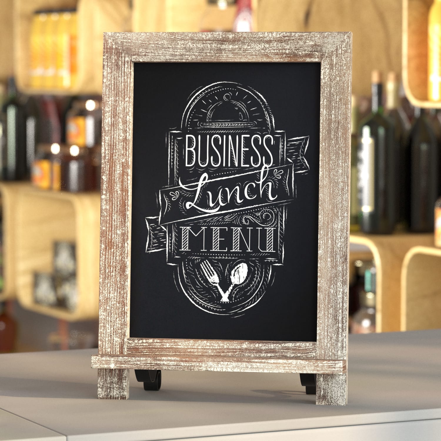 Flash Furniture Canterbury Tabletop Magnetic Chalkboard Sign With Metal Scrolled Legs, 9-1/2in x 14in, Weathered Brown