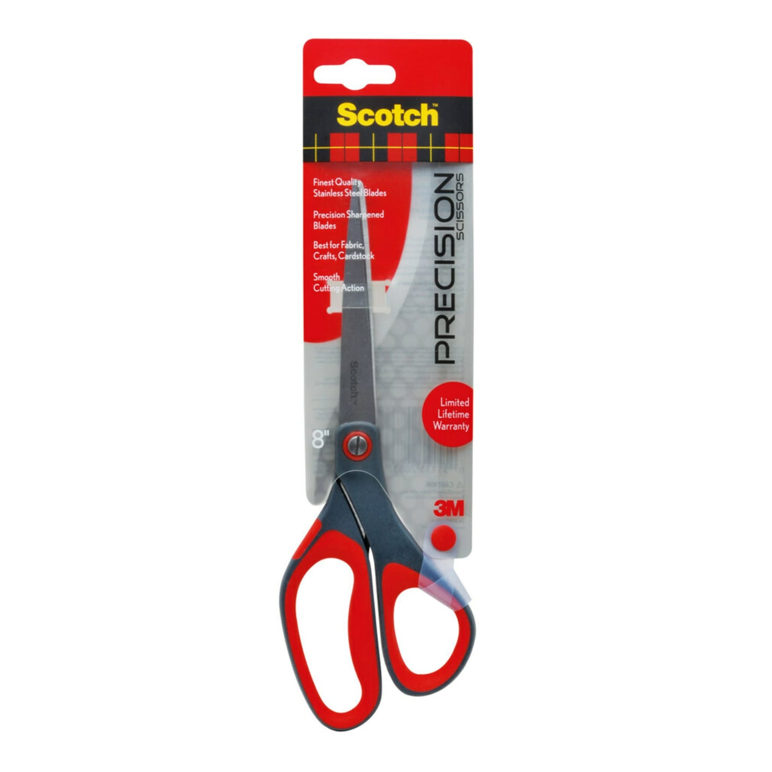 Scotch Precision Scissors, 8in, Pointed, Gray/Red