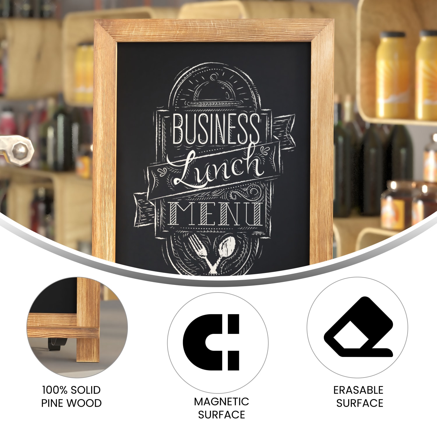 Flash Furniture Canterbury Tabletop Magnetic Chalkboard Sign With Scrolled Legs, Porcelain Steel, 17inH x 12inW x 1-7/8inD, Torched Brown Wood Frame - Image 5