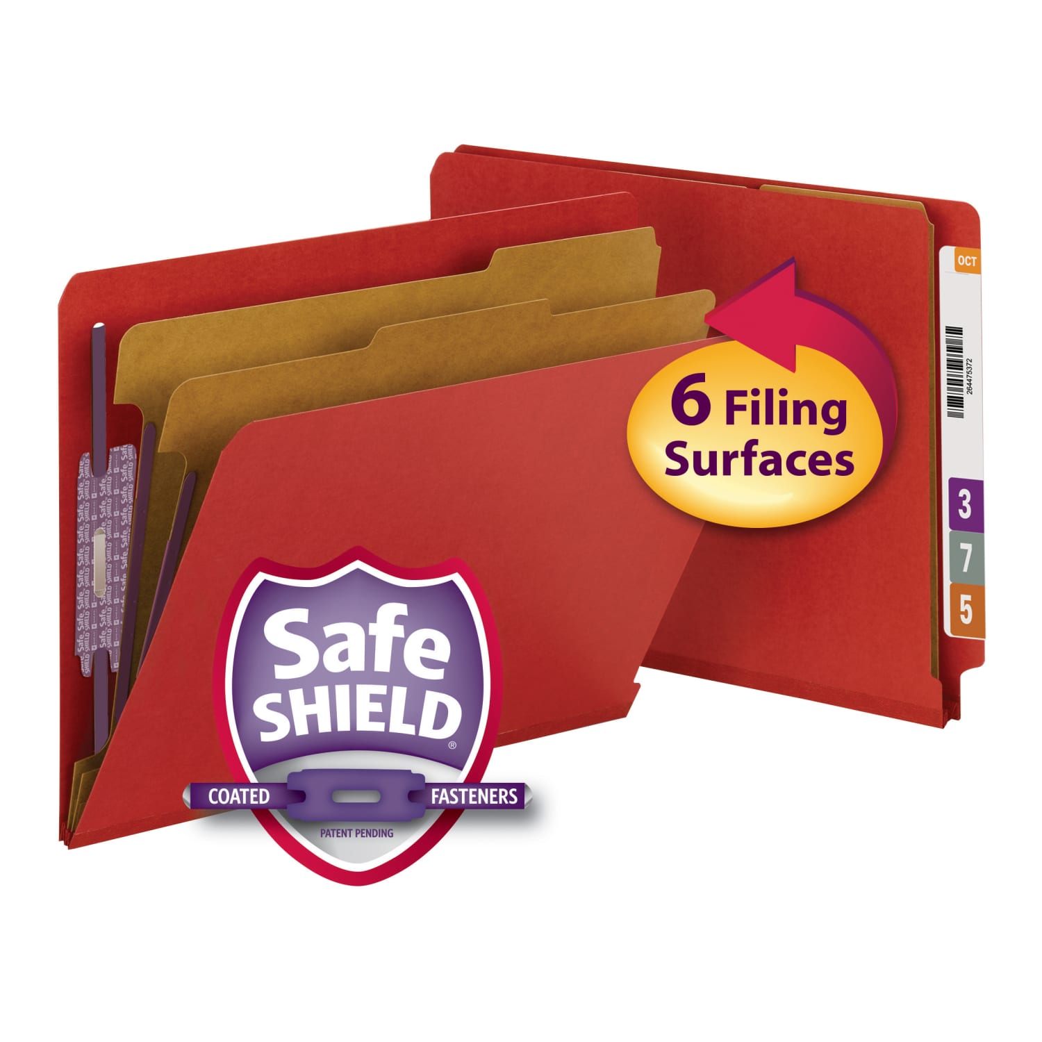 Smead End-Tab Classification Folders, 8 1/2in x 11in, 2 Divider, 2 Partition, Bright Red, Pack Of 10 - Image 4