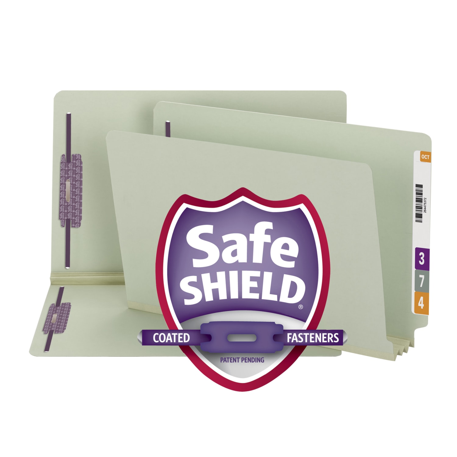 Smead End Tab Pressboard Fastener Folders with SafeSHIELD, 8 1/2in x 14in, 3in Expansion, Gray/Green, Box Of 25 - Image 3