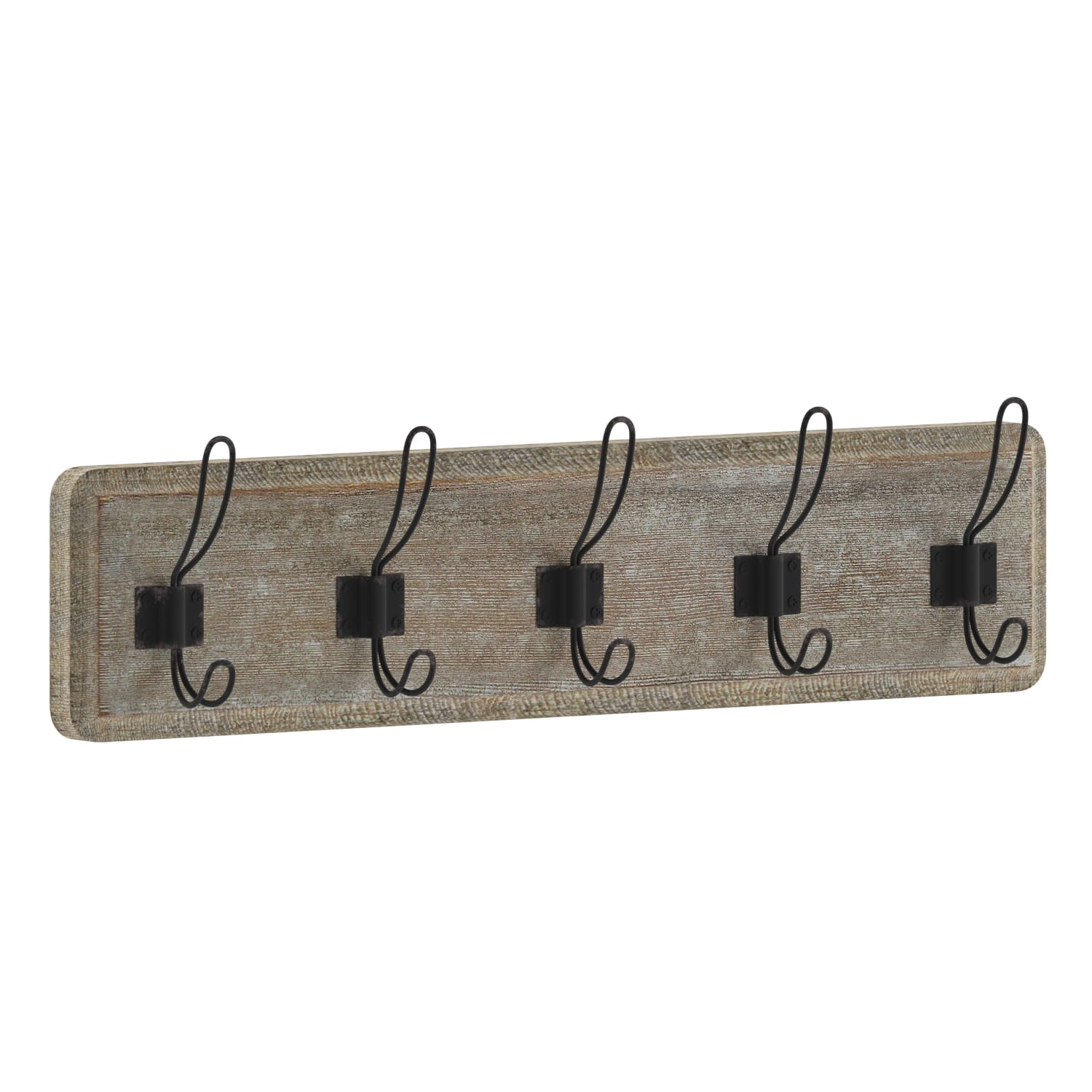 Flash Furniture Daly Wall-Mounted Solid Pine Wood Storage Rack With 5 Hanging Hooks, 6-1/2inH x 24inW x 3-1/8inD, Weathered Brown - Image 3