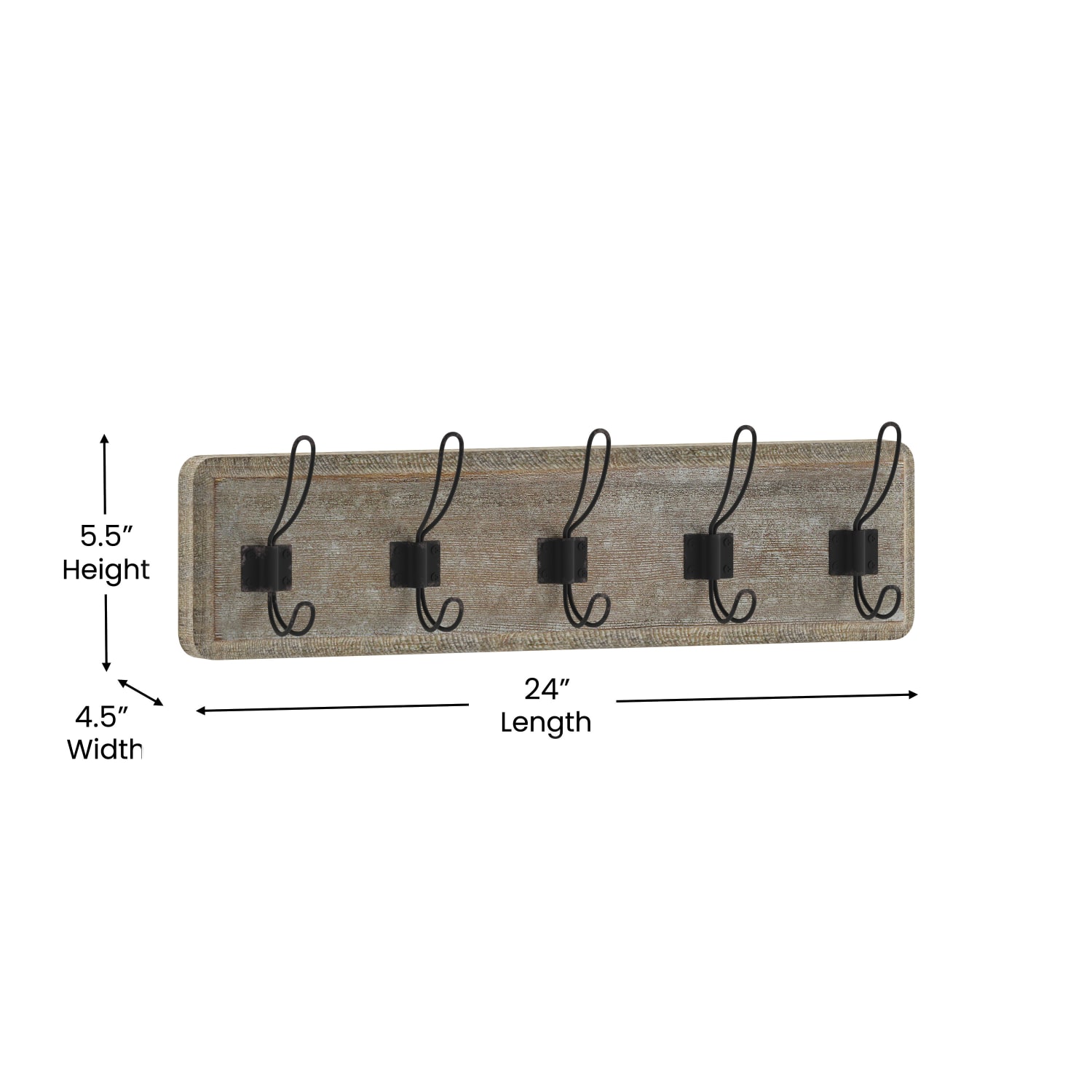 Flash Furniture Daly Wall-Mounted Solid Pine Wood Storage Rack With 5 Hanging Hooks, 6-1/2inH x 24inW x 3-1/8inD, Weathered Brown - Image 6