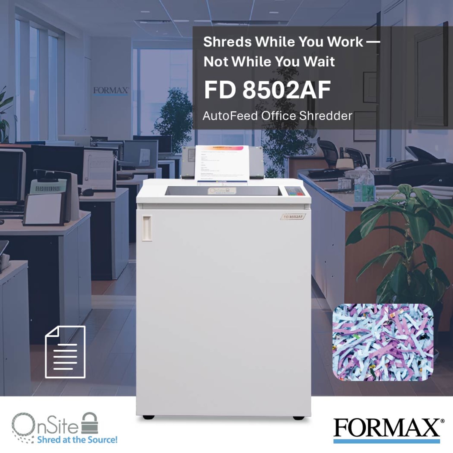 Formax OnSite 150-Sheet AutoFeed Cross-Cut Shredder, FD8502AF - Image 3