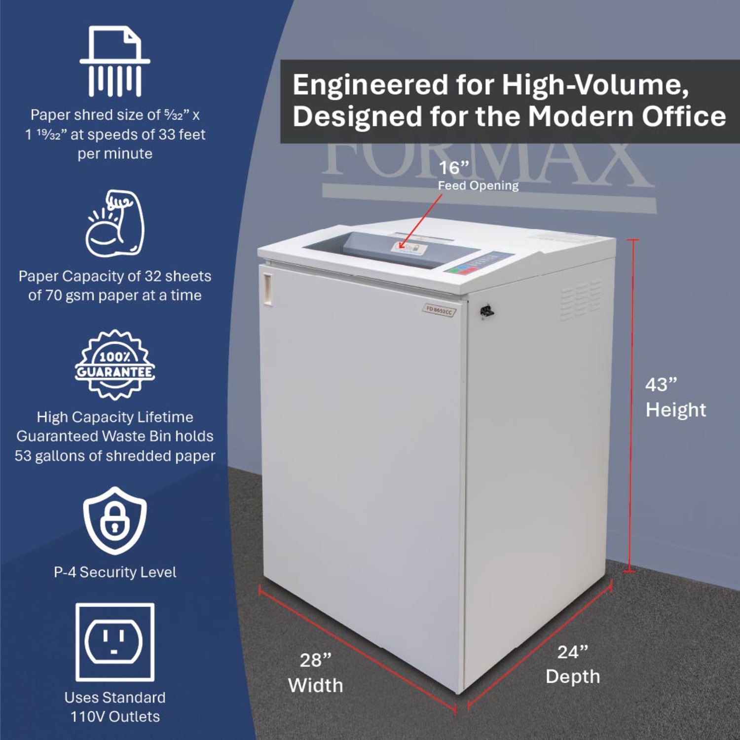 Formax OnSite FD 8652CC 32-Sheet Cross-Cut Office Shredder, Gray - Image 4