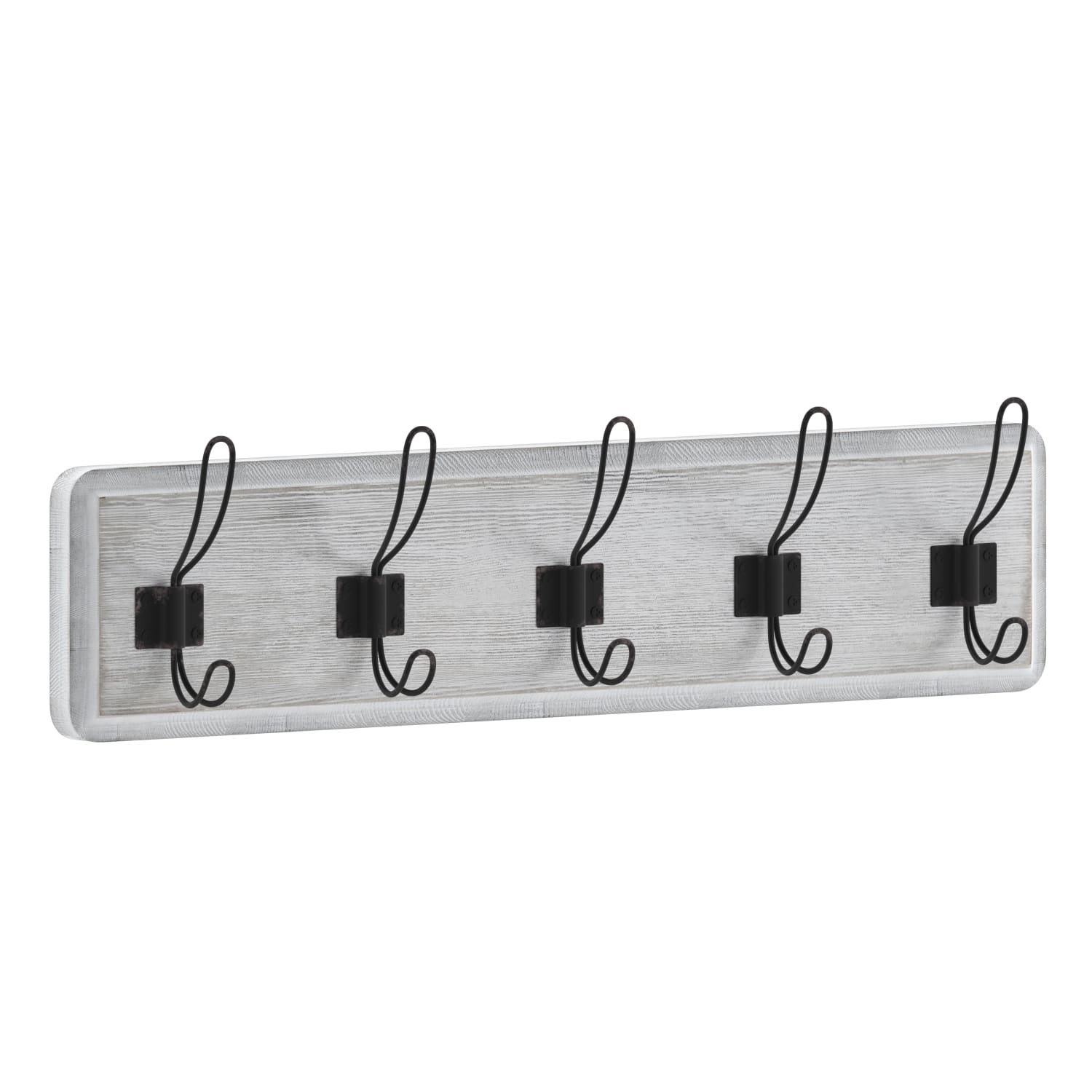 Flash Furniture Daly Wall-Mounted Solid Pine Wood Storage Rack With 5 Hanging Hooks, 6-1/2inH x 24inW x 3-1/8inD, White Wash - Image 3