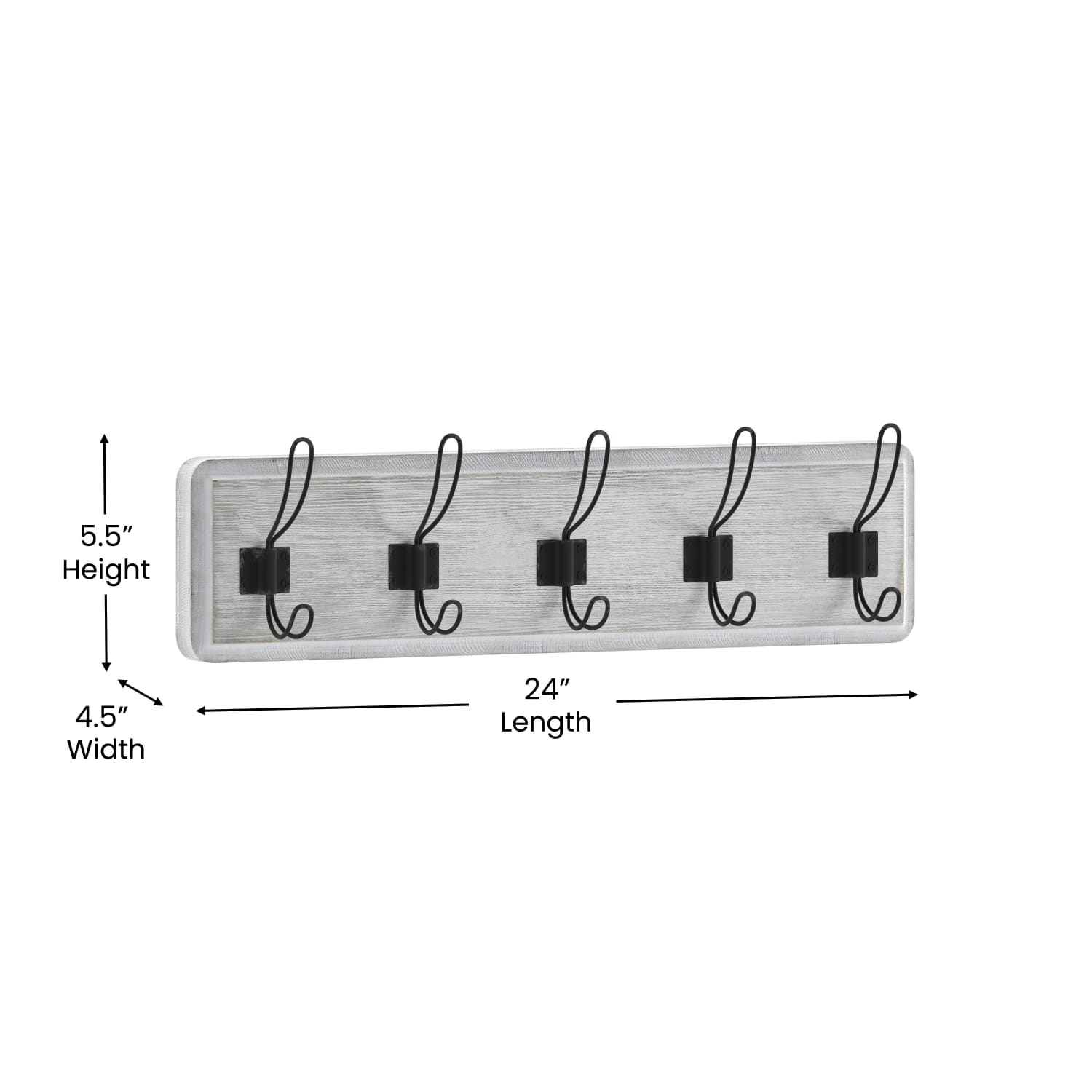 Flash Furniture Daly Wall-Mounted Solid Pine Wood Storage Rack With 5 Hanging Hooks, 6-1/2inH x 24inW x 3-1/8inD, White Wash - Image 6