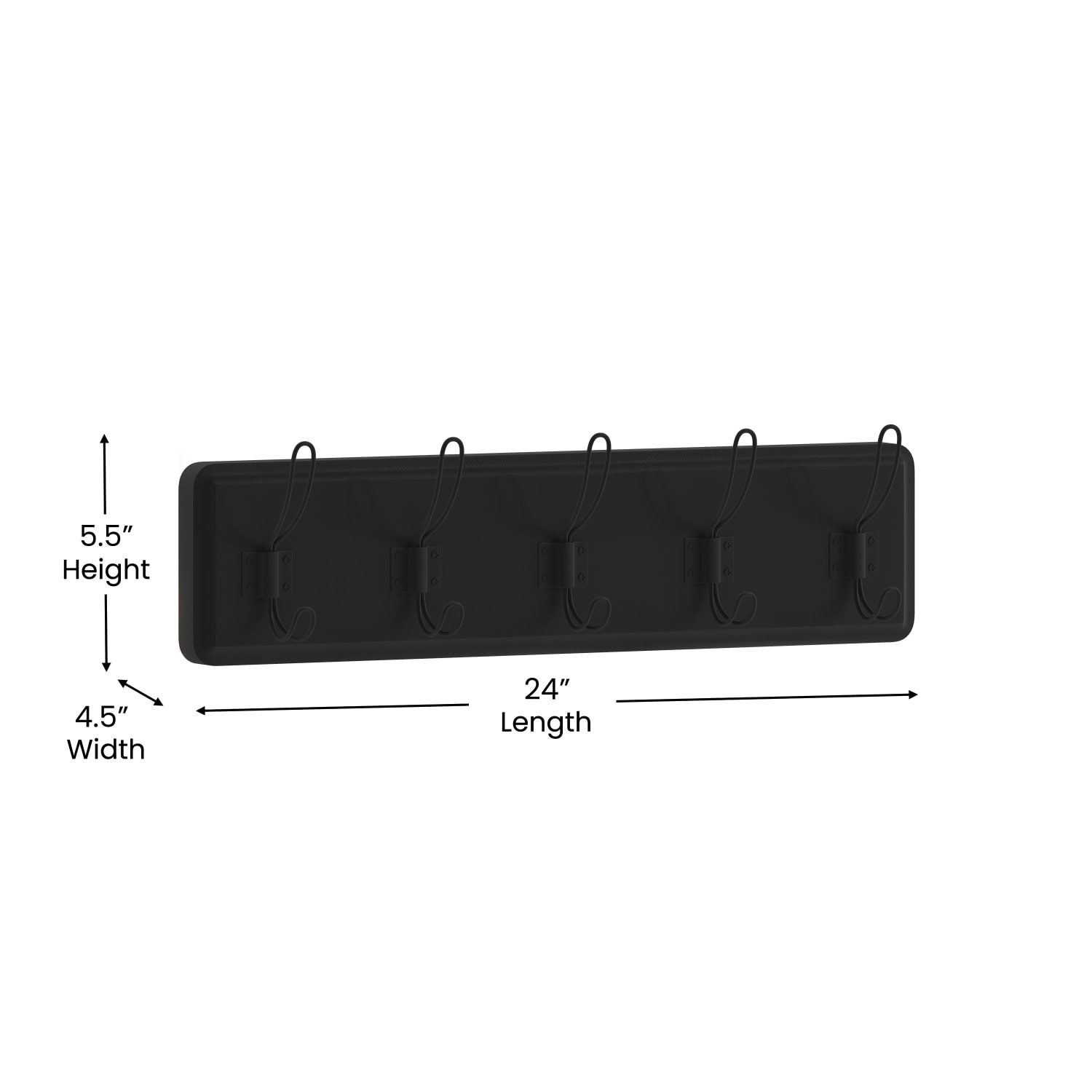 Flash Furniture Daly Wall-Mounted Solid Pine Wood Storage Rack With 5 Hanging Hooks, 6-1/2inH x 24inW x 3-1/8inD, Black - Image 6