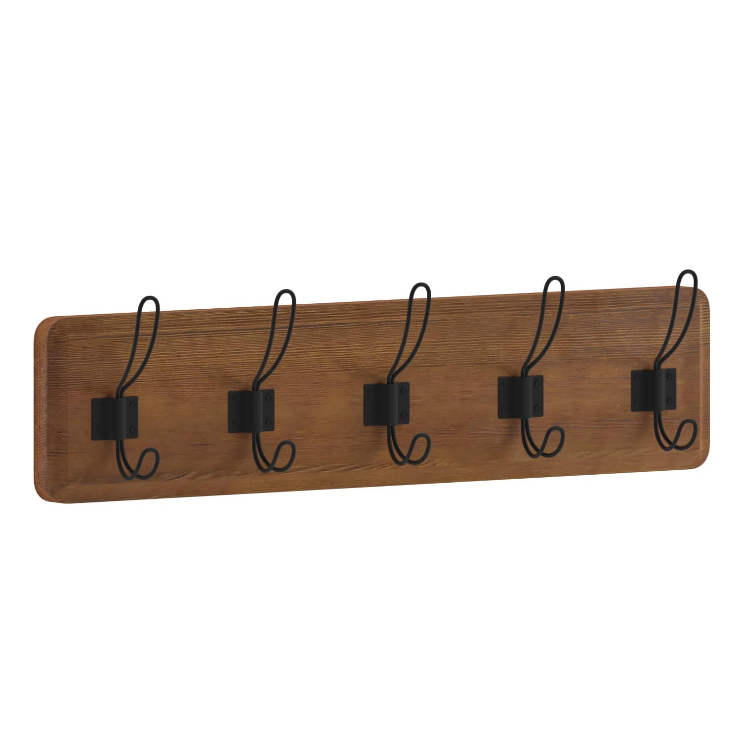 Flash Furniture Daly Wall-Mounted Solid Pine Wood Storage Rack With 5 Hanging Hooks, 6-1/2inH x 24inW x 3-1/8inD, Brown - Image 3