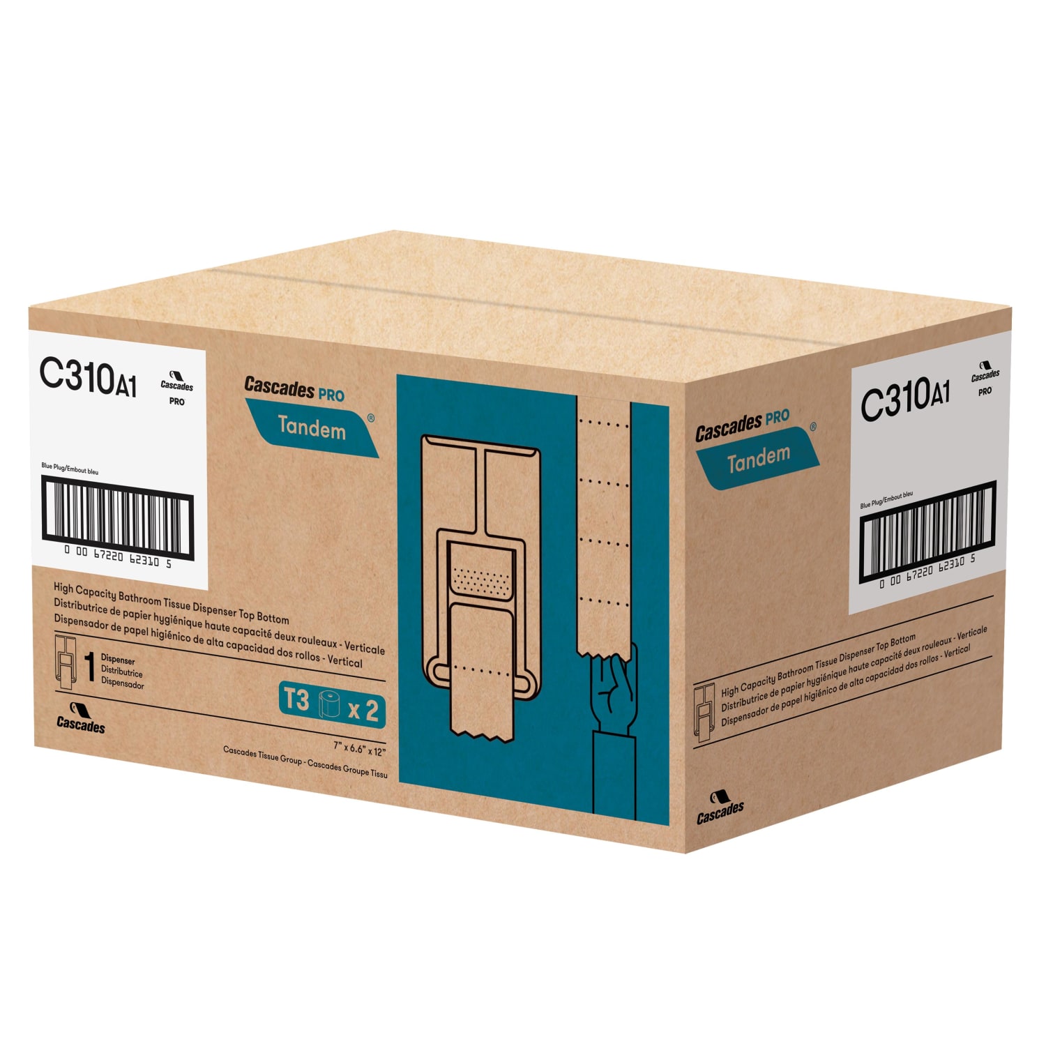 Cascades PRO Tandem, High Capacity Bath Tissue Dispenser, Top Bottom Roll, Dark Gray - Image 4
