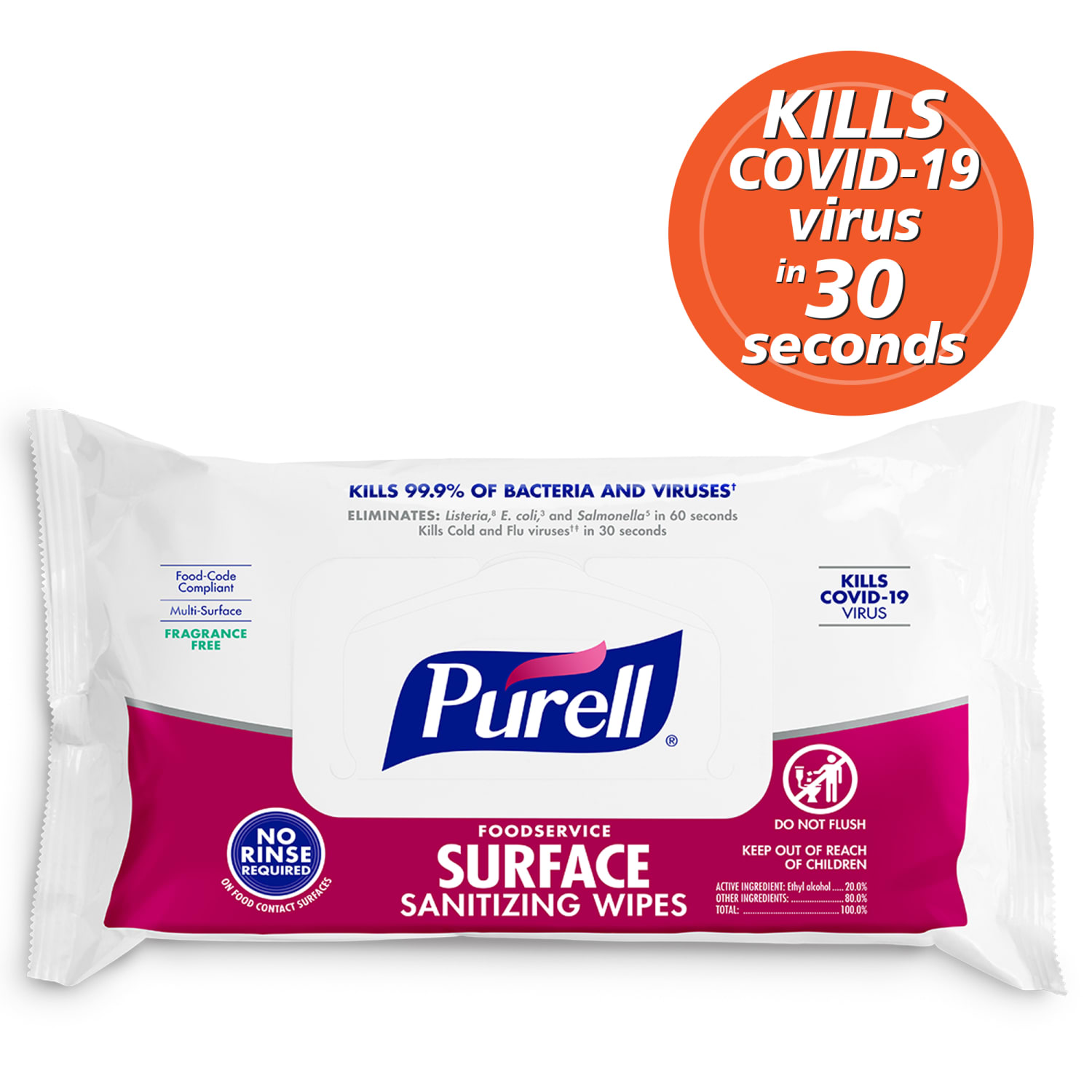 Purell Foodservice Surface Sanitizing Wipes, Fragrance Free, 7-7/16in x 9in, White, 72 Wipes Per Flowpack, Case Of 12 Packs - Image 4