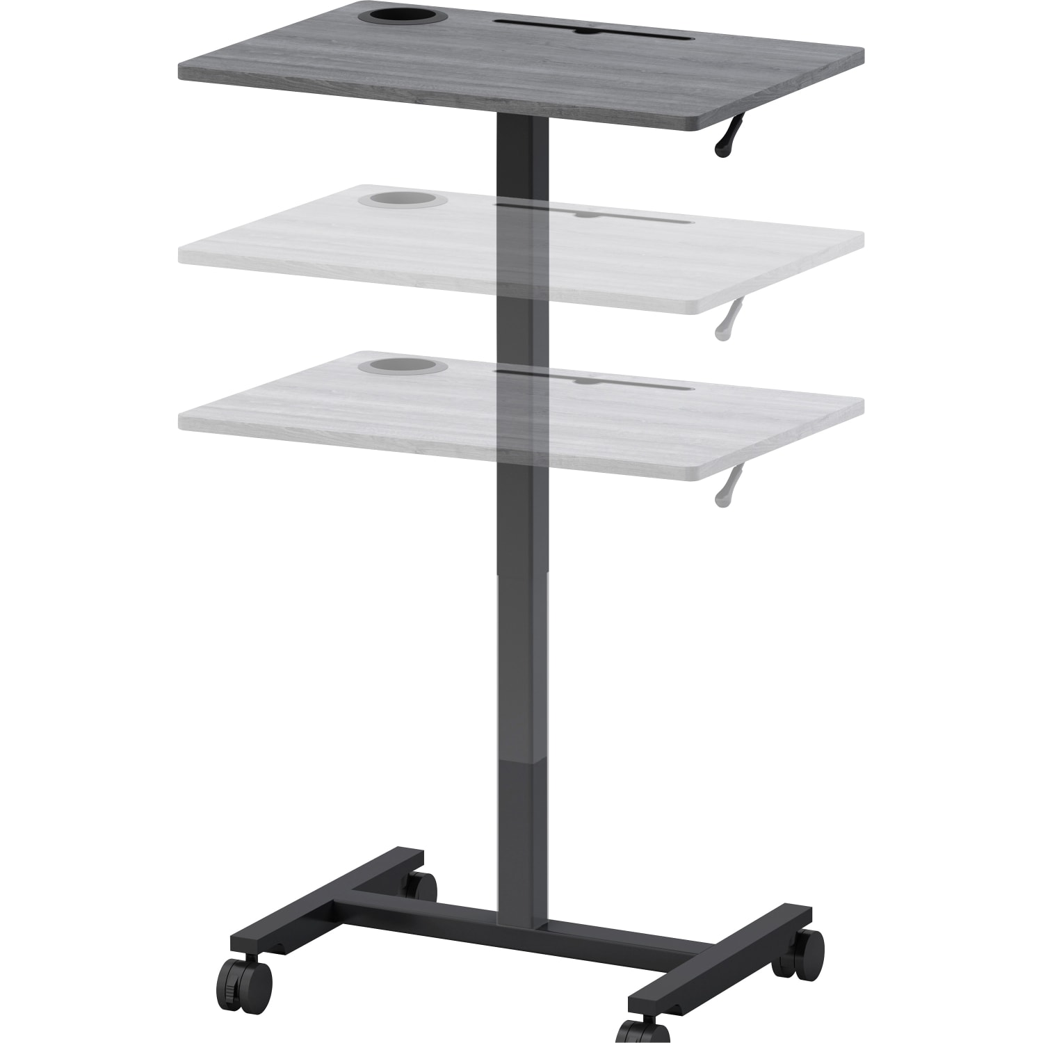 Lorell 20inW Height-Adjustable Mobile Computer Desk, Weathered Charcoal - Image 3