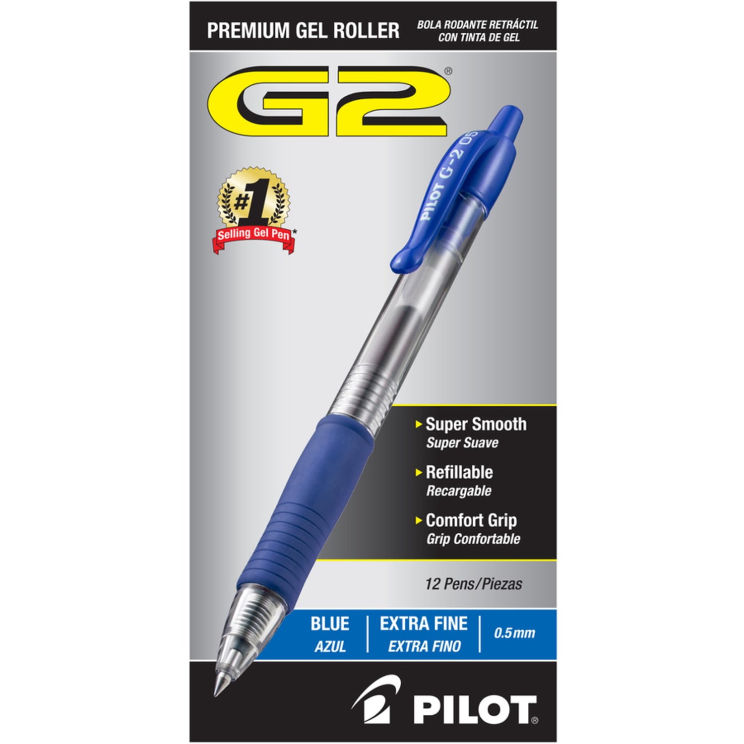Pilot G2 Retractable XFine Gel Rollerball Pens, Pack Of 12, Extra Fine Point, 0.5 mm, Blue Ink - Image 4