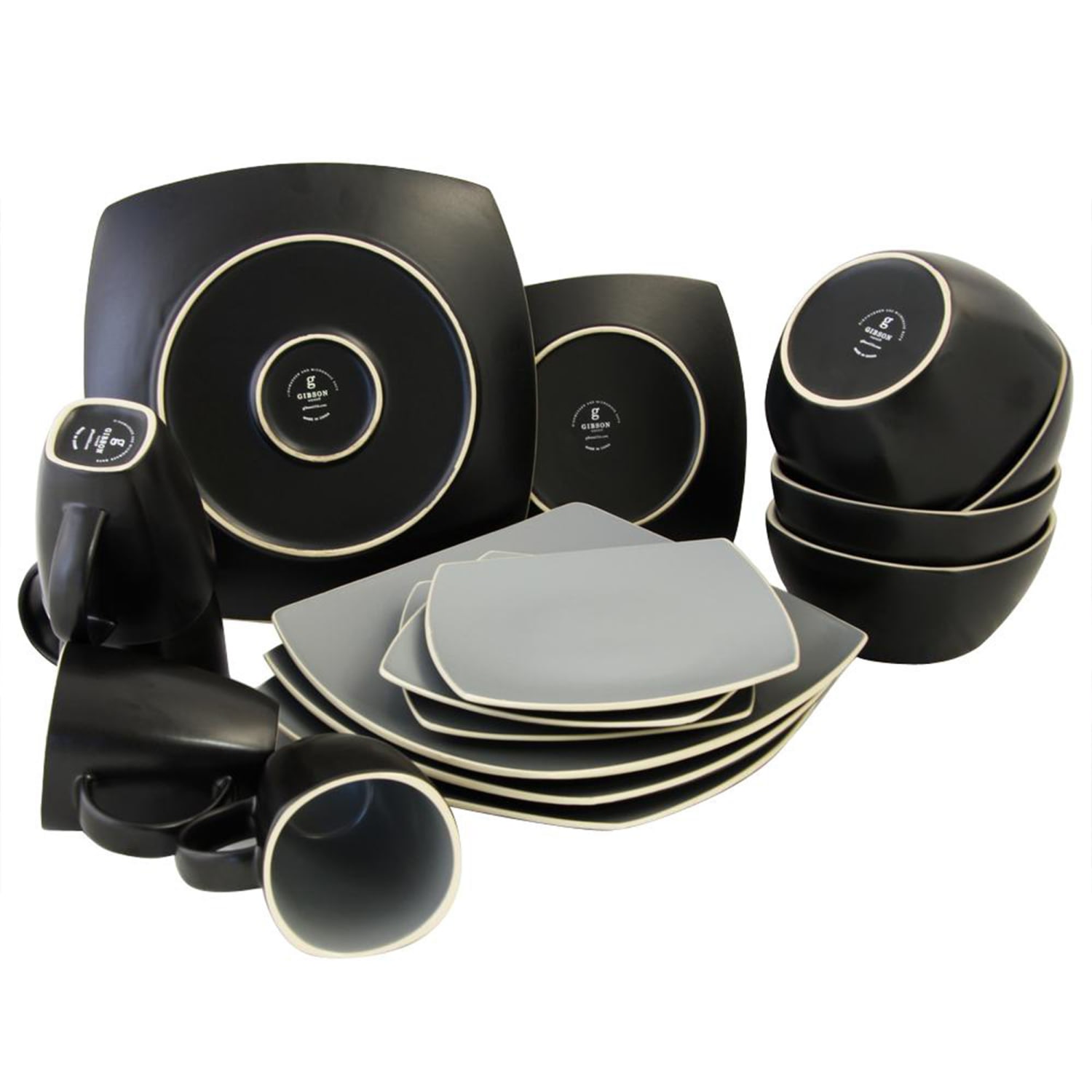 Gibson Soho Lounge 16-Piece Matte Dinnerware Set, Gray/Black - Image 4