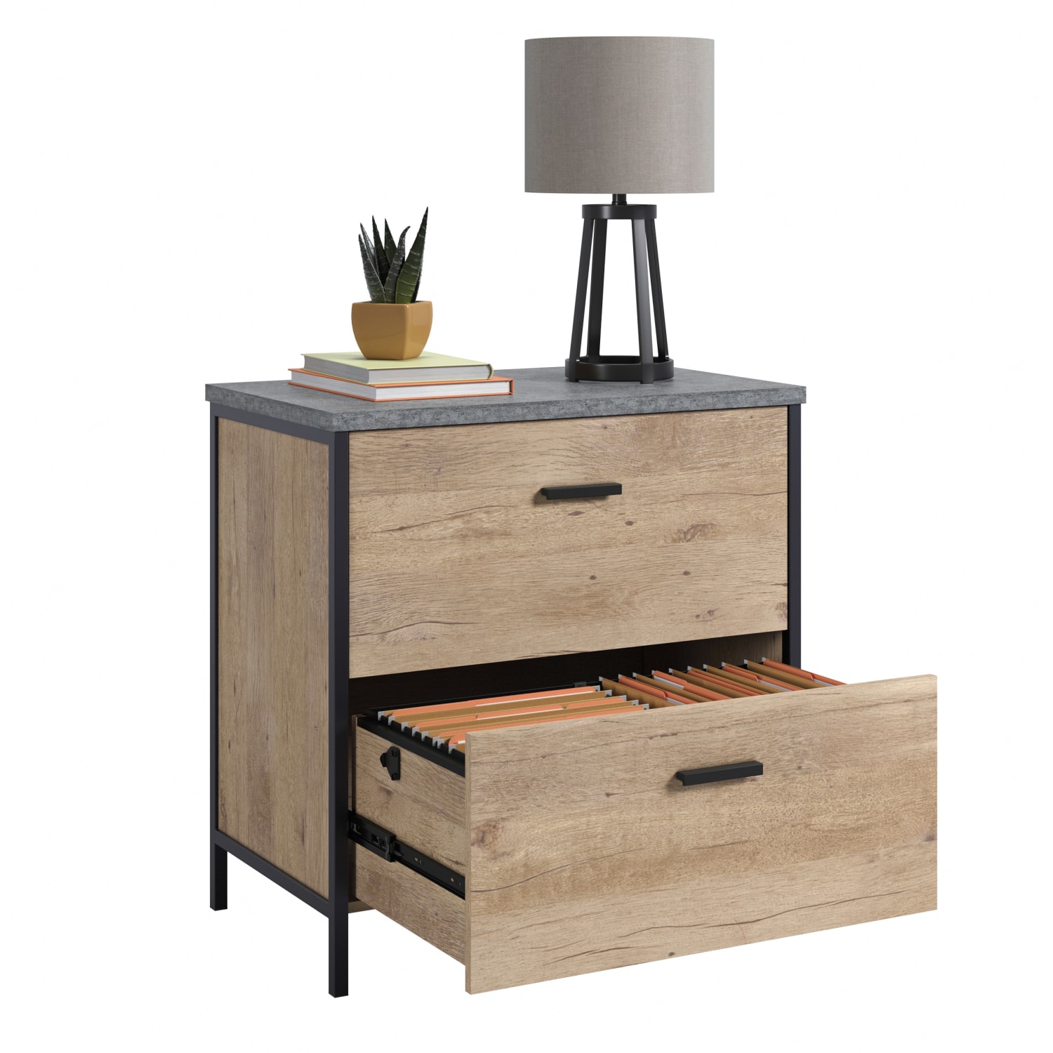 Sauder Market Commons 30inW x 18inD Lateral 2-Drawer File Cabinet, Prime Oak/Slate Gray - Image 4