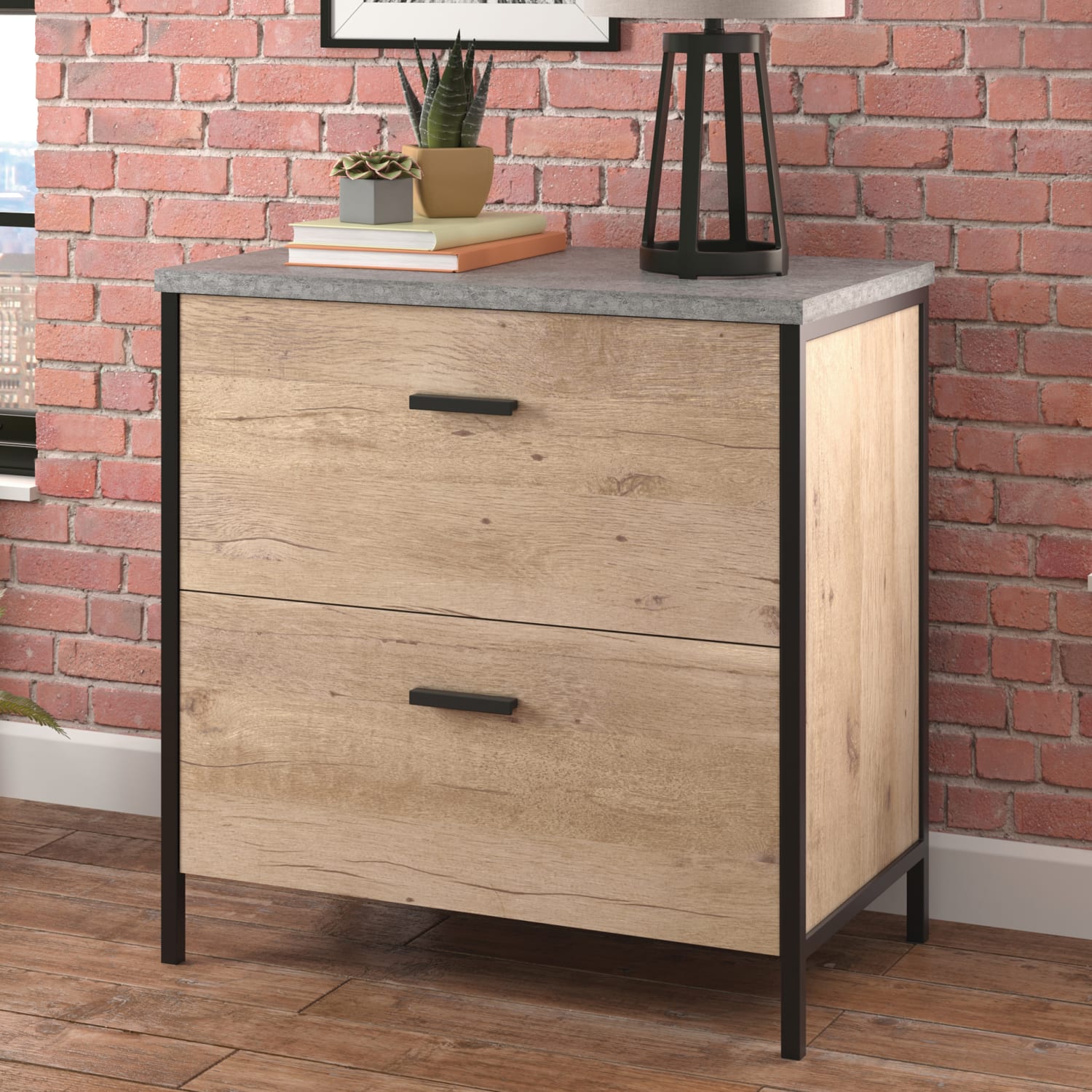 Sauder Market Commons 30inW x 18inD Lateral 2-Drawer File Cabinet, Prime Oak/Slate Gray - Image 5