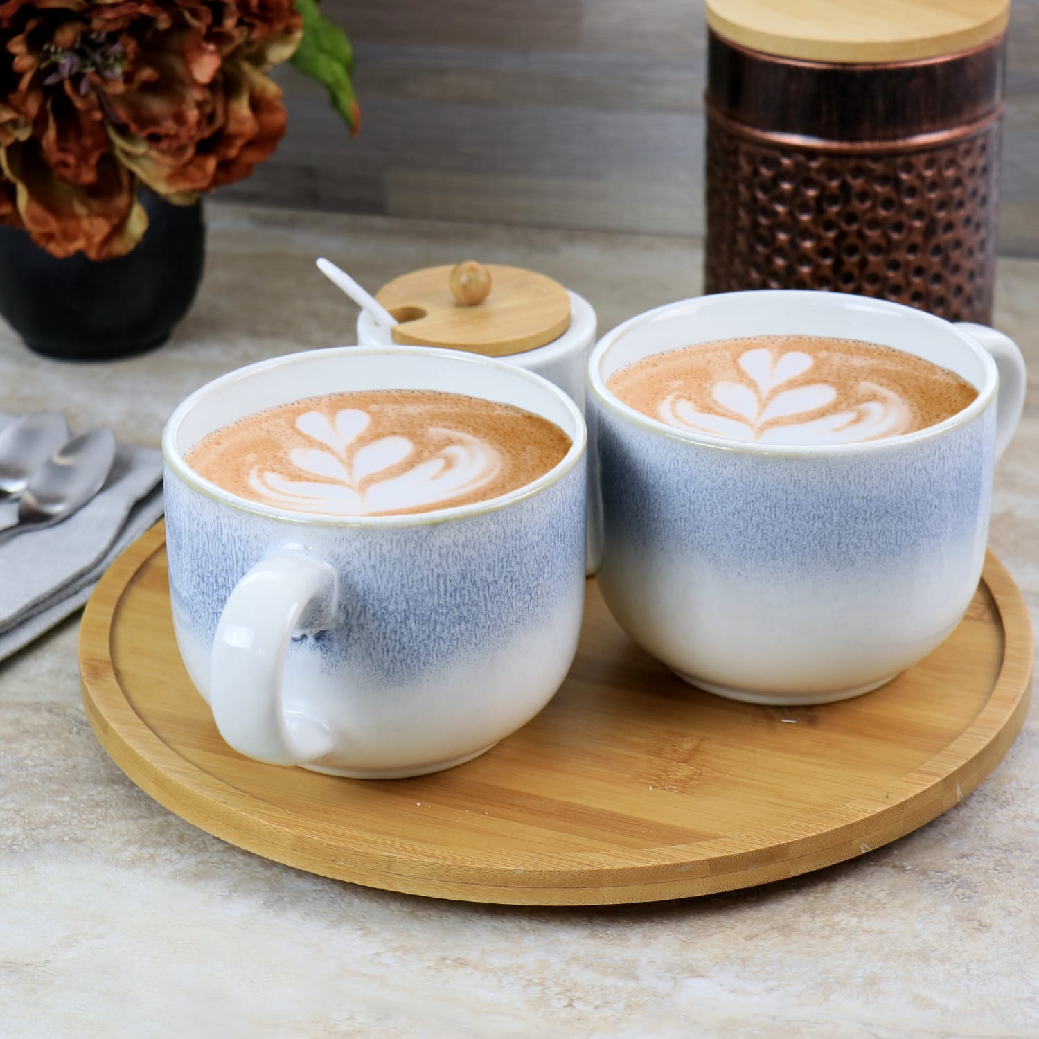 Martha Stewart 6-Piece Stoneware Latte Mug Set, 24 Oz, Blue - Image 6