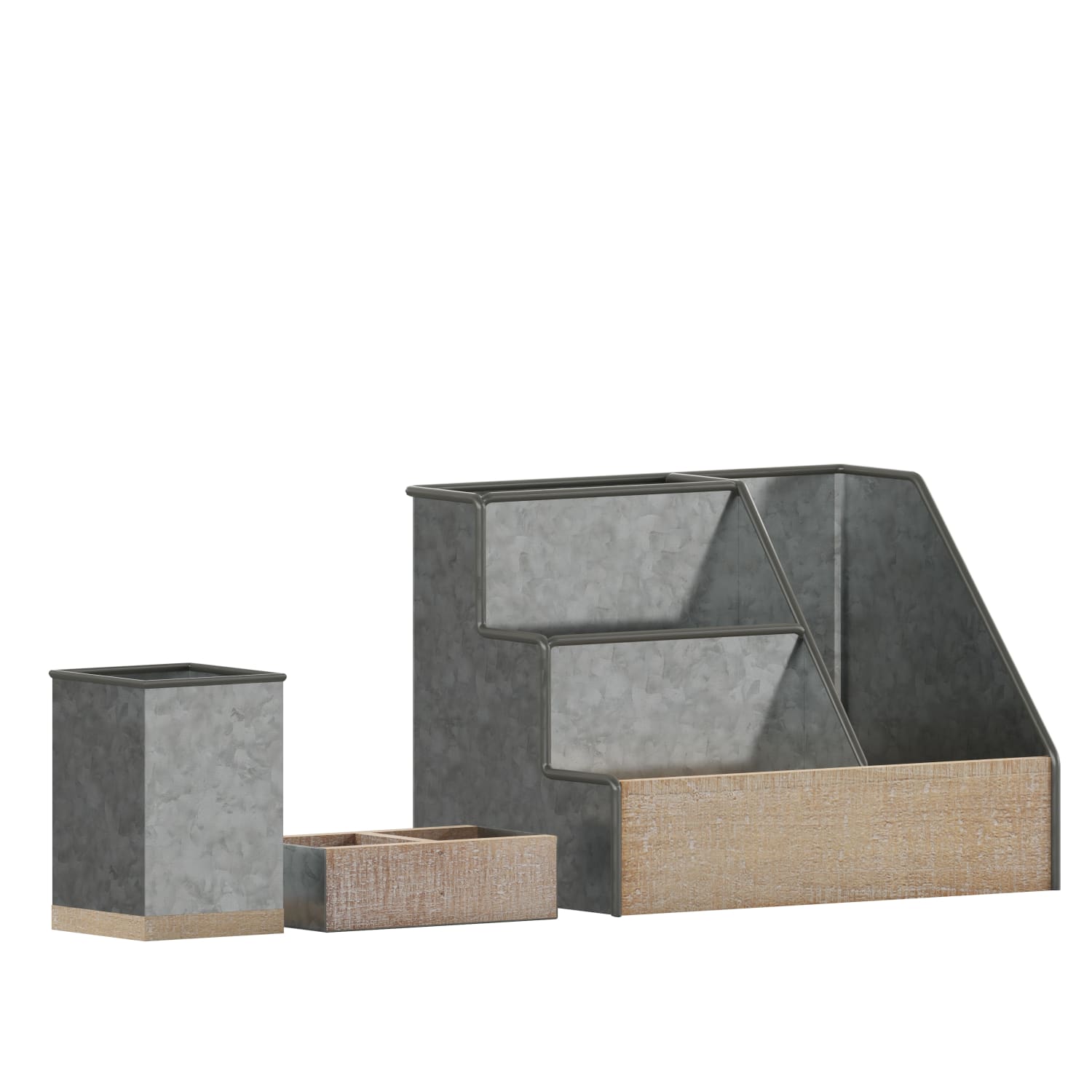 Flash Furniture Comerford 3-Piece Metal And Wood Organizer Set, Galvanized - Image 3