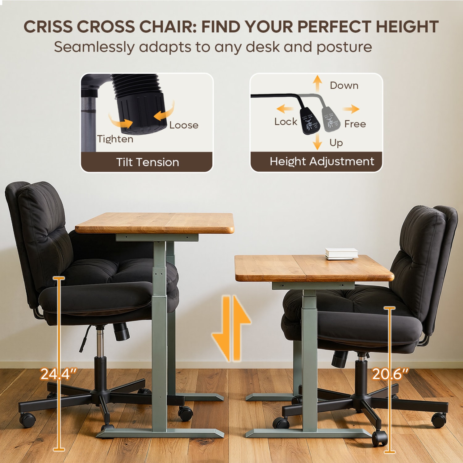 Bestier Ergonomic Velour Mid-Back Swivel Executive Task Chair, Black - Image 6