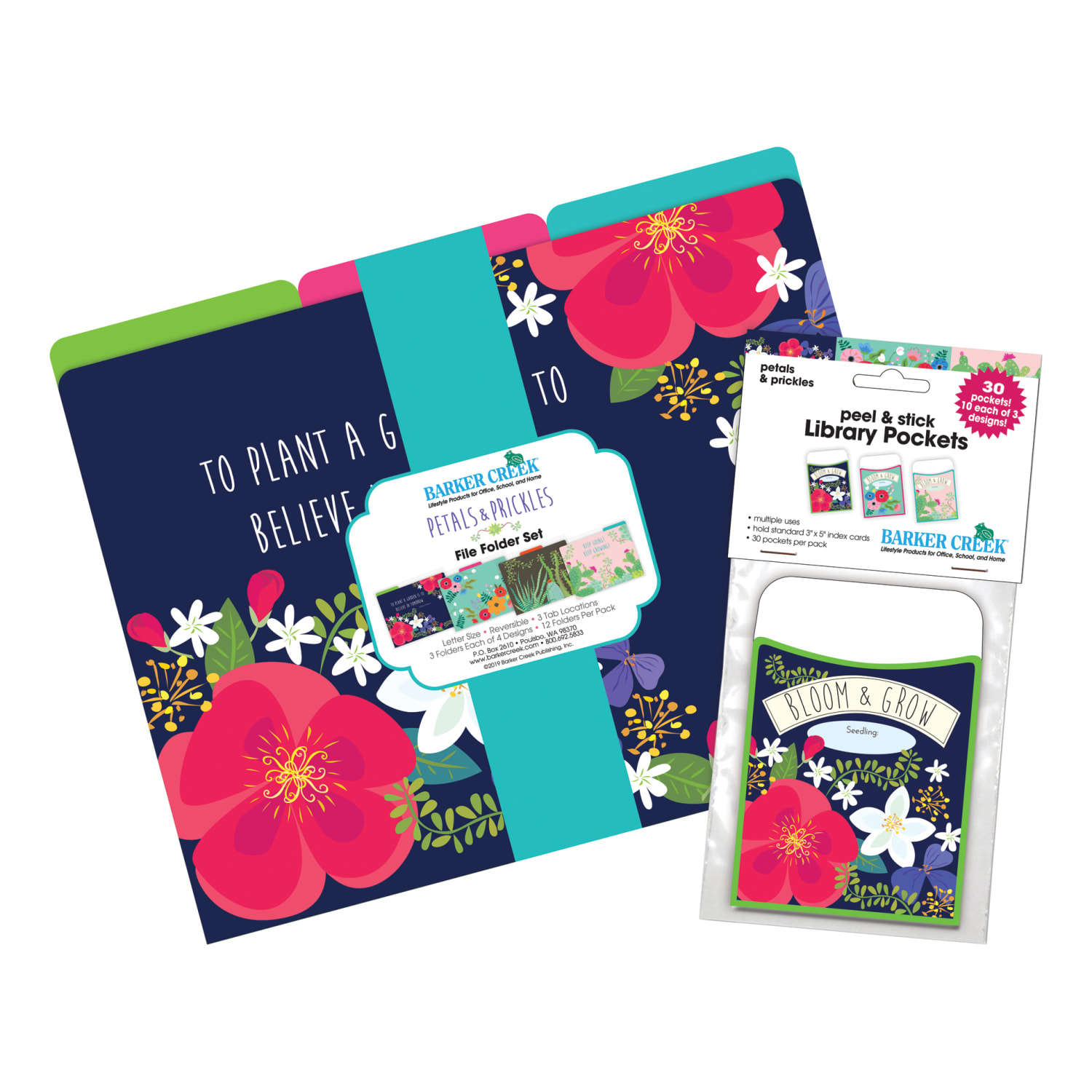 Barker Creek Card Stock Folders/Pockets, Letter Size, Petals & Prickles, Set Of 12 File Folders And 30 Library Pockets - Image 5