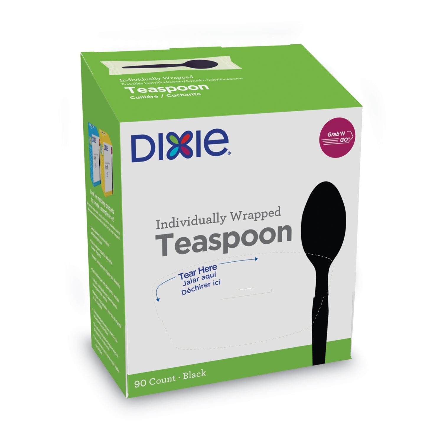 Dixie Grab'N Go Wrapped Cutlery, Teaspoons, 5-5/8in, Black, Box Of 90 Pieces