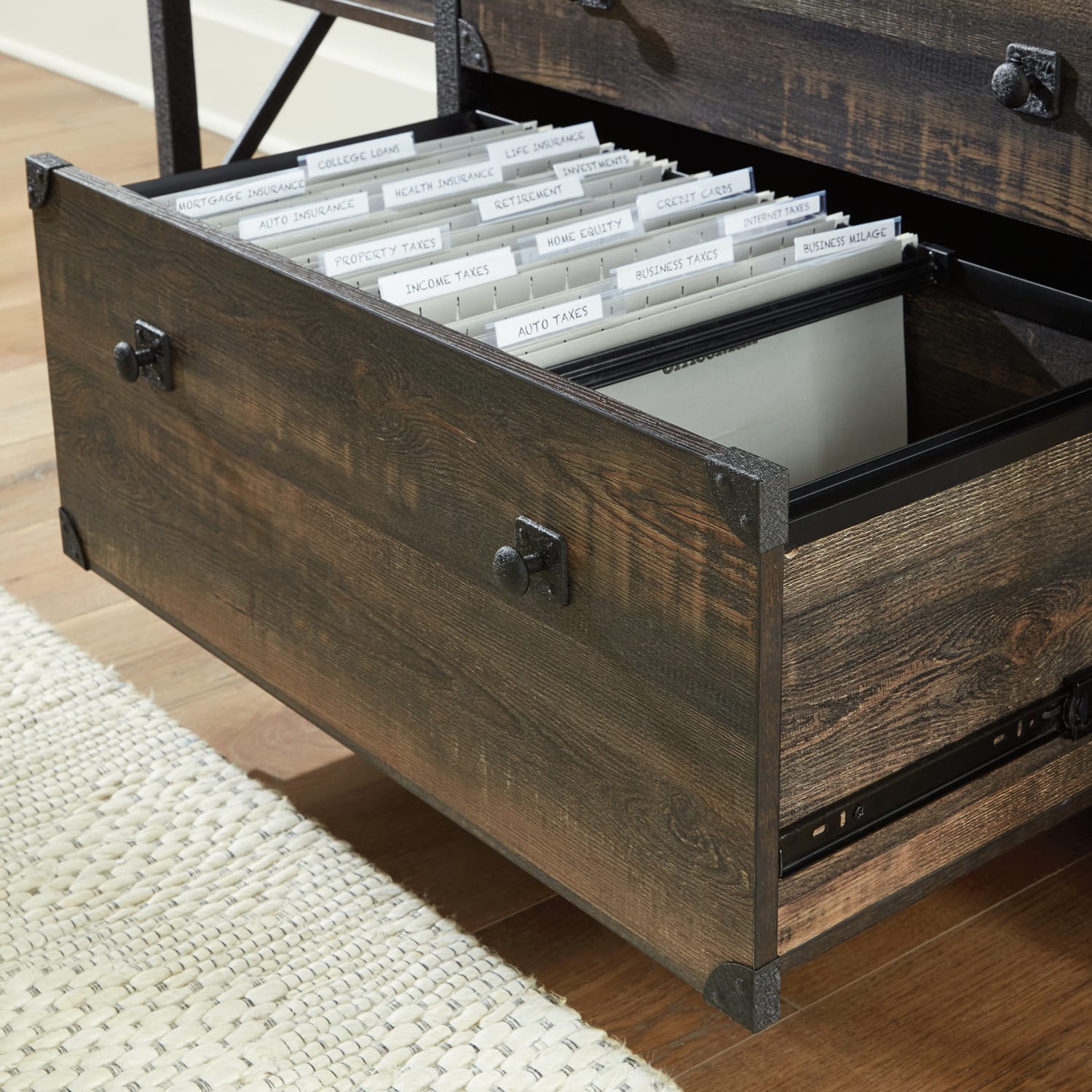 Sauder Steel River 67inW Computer Desk Credenza With Lateral File Drawer, Carbon Oak - Image 6