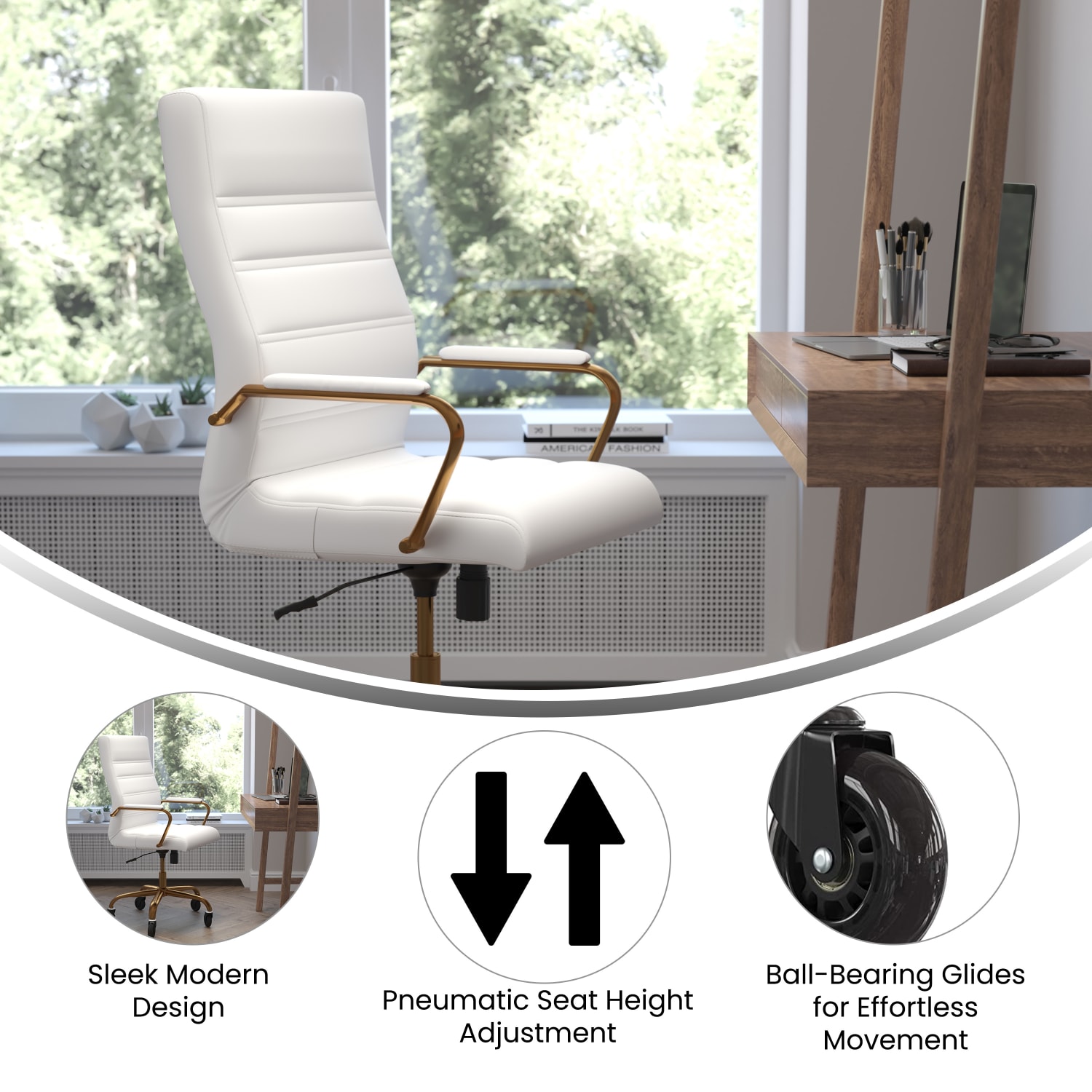 Flash Furniture Whitney Ergonomic Faux Leather High Back Executive Swivel Office Chair WhiteGold PopularChairscom