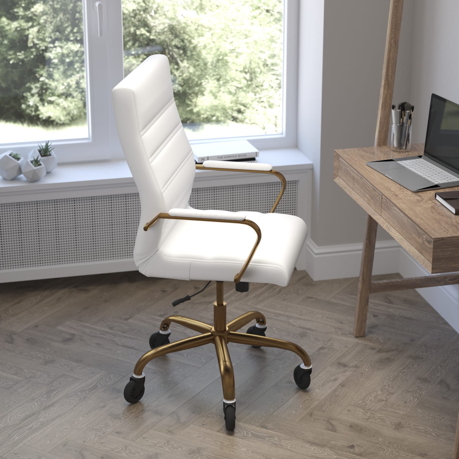 Flash Furniture Whitney Ergonomic Faux Leather High Back Executive Swivel Office Chair WhiteGold PopularChairscom