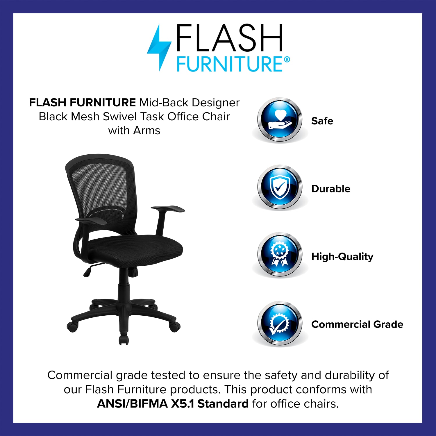 Flash Furniture Mesh Mid-Back Swivel Task Chair With Padded Seat, Black - Image 5