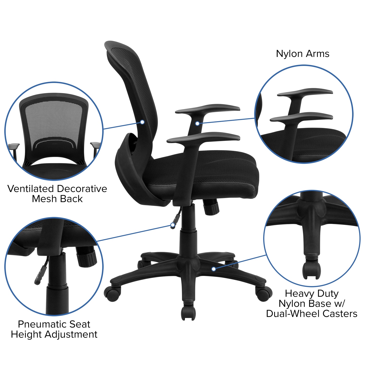 Flash Furniture Mesh Mid-Back Swivel Task Chair With Padded Seat, Black - Image 7