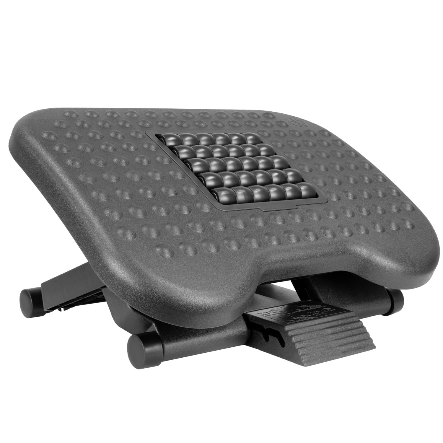 Mount-It! Under Desk Office Footrest With 3-Level Height Adjustment And Rolling Massaging Surface, 17inW x 6.75H", Black