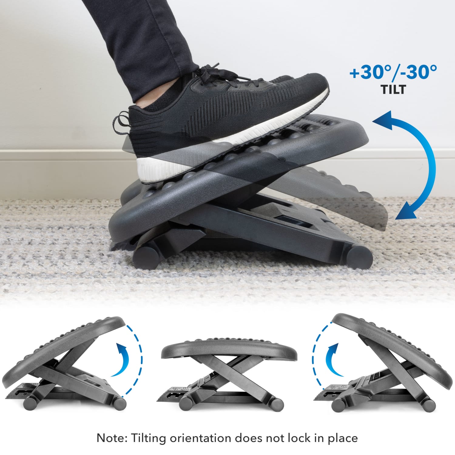 Mount-It! Under Desk Office Footrest With 3-Level Height Adjustment And Rolling Massaging Surface, 17inW x 6.75H", Black - Image 4