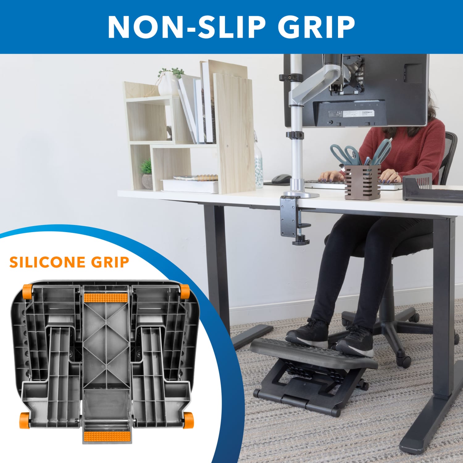 Mount It Under Desk Office Footrest With 3 Level Height Adjustment And Rolling Massaging Surface 17inW x 675H Black PopularChairscom