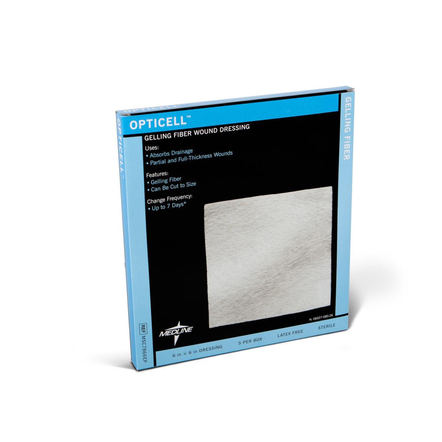 Medline Opticell Gelling Fiber Wound Dressings, 6in x 6in, White, Pack Of 5