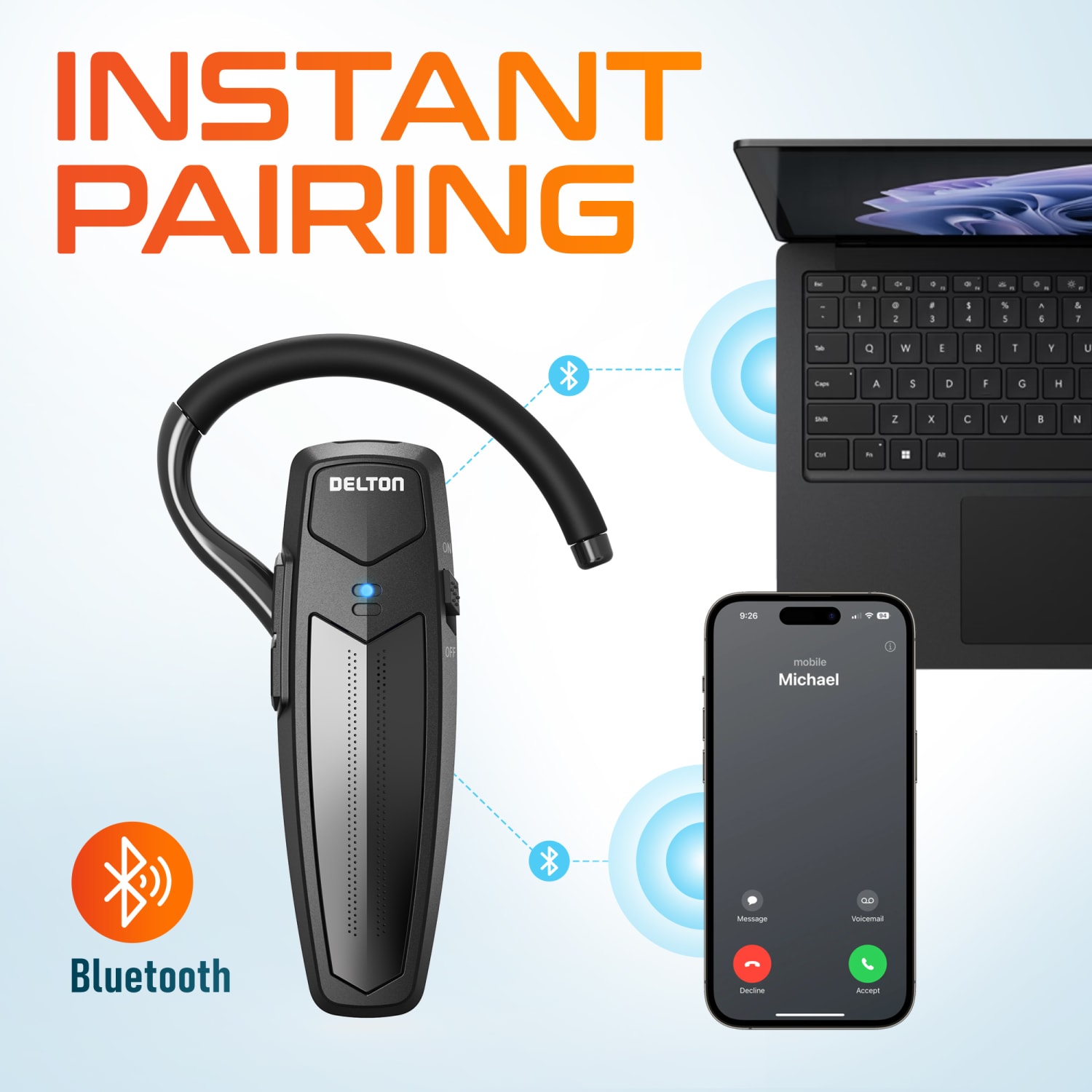 Delton 87X Wireless Bluetooth Headset, Black, Total Qty 1 - Image 4
