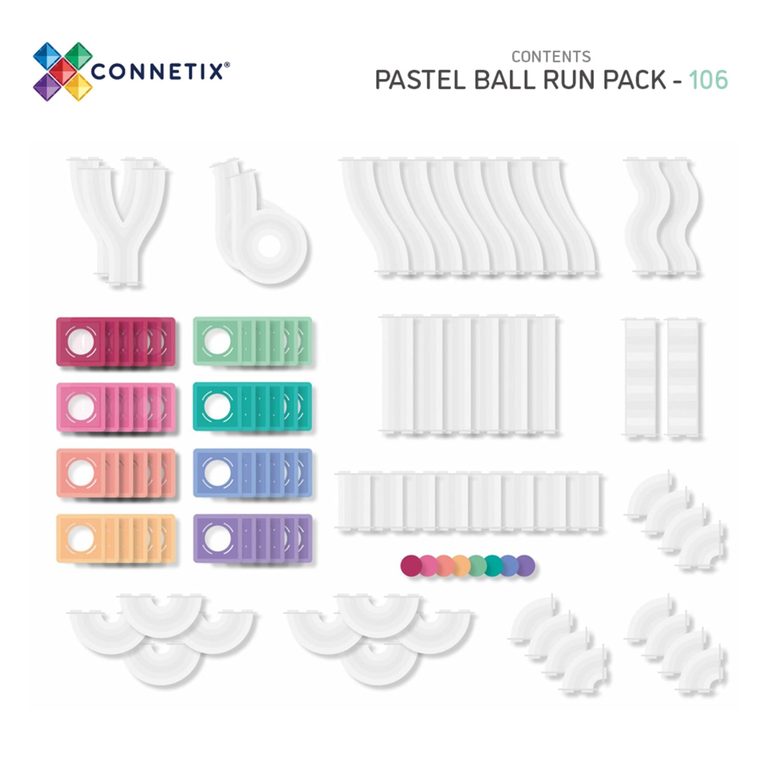 Connetix Magnetic Tiles Pastel Ball Run Pack, 106 Pieces - Image 3