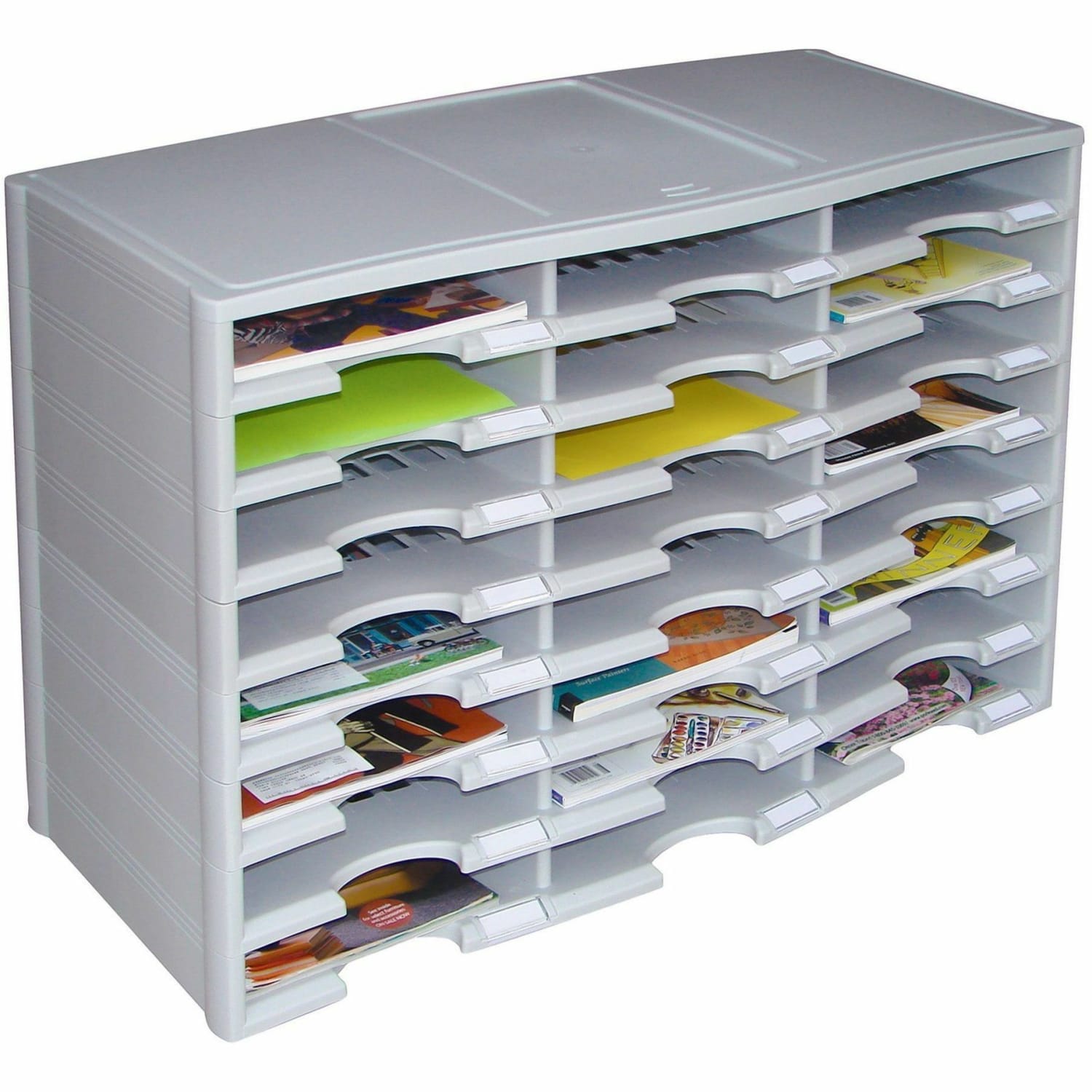Storex Stackable Literature Sorter - 12000 x Sheet - 24 Compartment(s) - 9.50in x 12in - 20.5in Height x 14.1in Width31.4in Length - Gray - Plastic, Polystyrene - 1 Each - Image 4