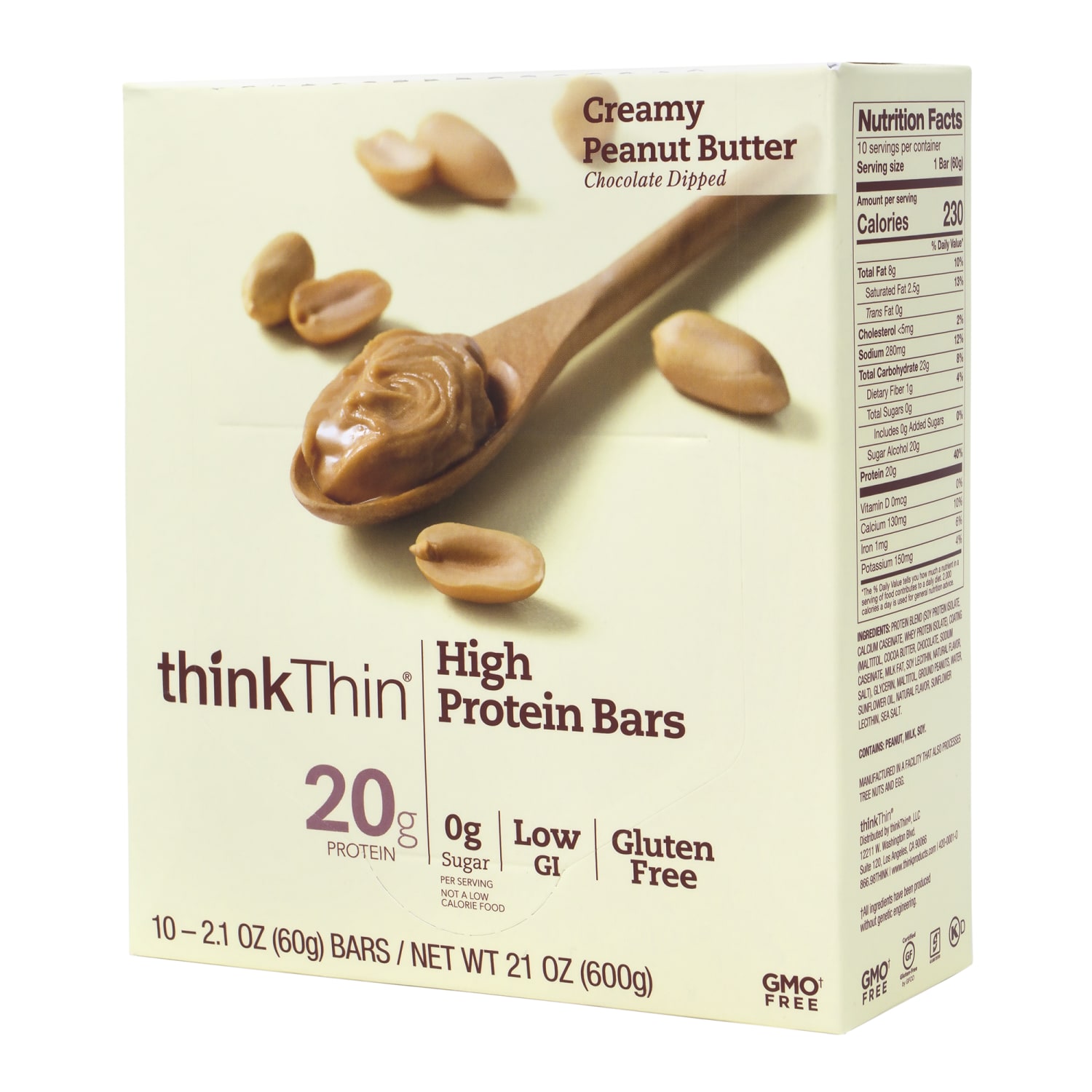 thinkThin Creamy Peanut Butter High Protein Bars, 2.1 Oz, Box Of 10 Bars - Image 4