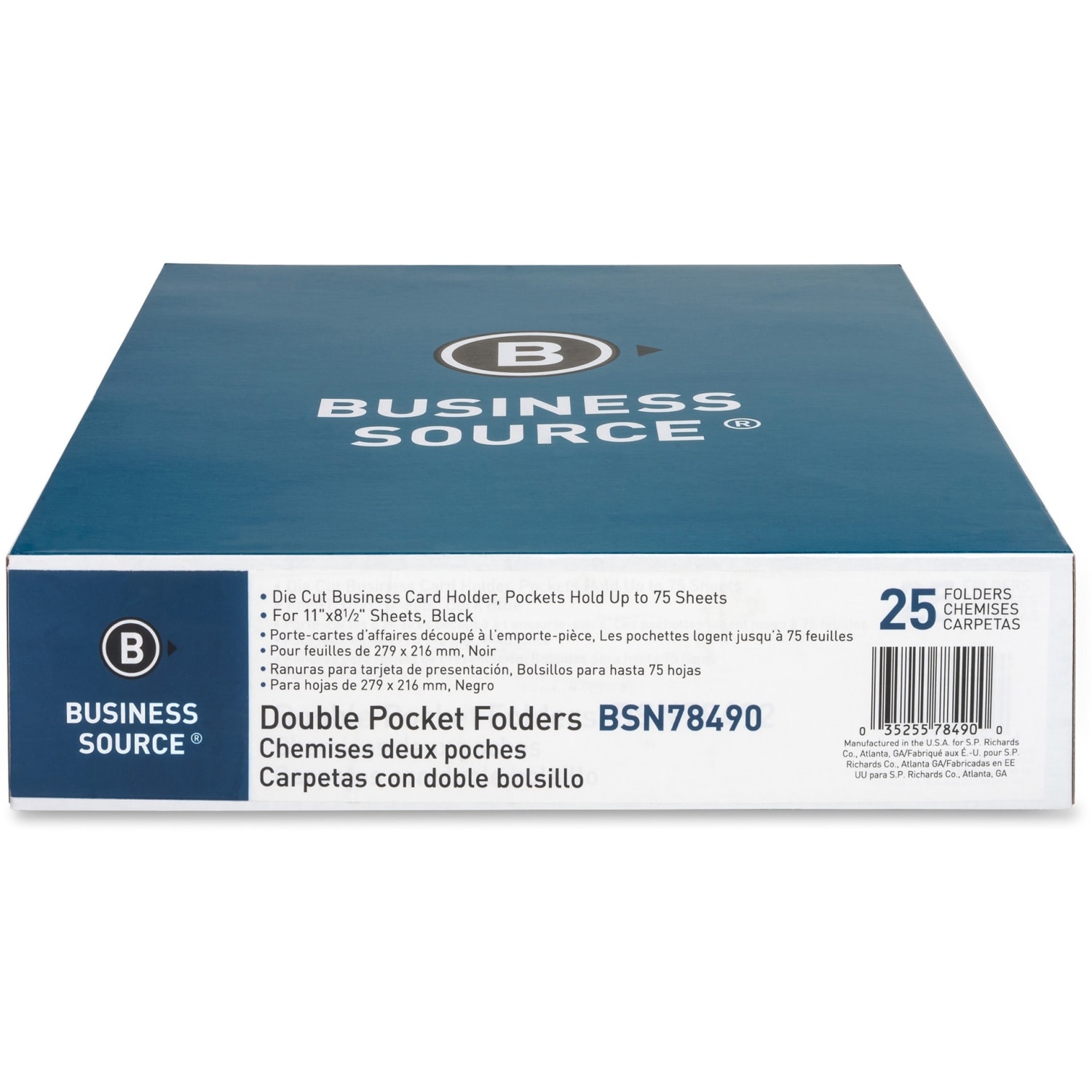 Business Source Letter Recycled Pocket Folder - 8 1/2inx11in - 100 Sheet Capacity - 2 Inside Front & Back Pocket(s) - 78490 - Image 3