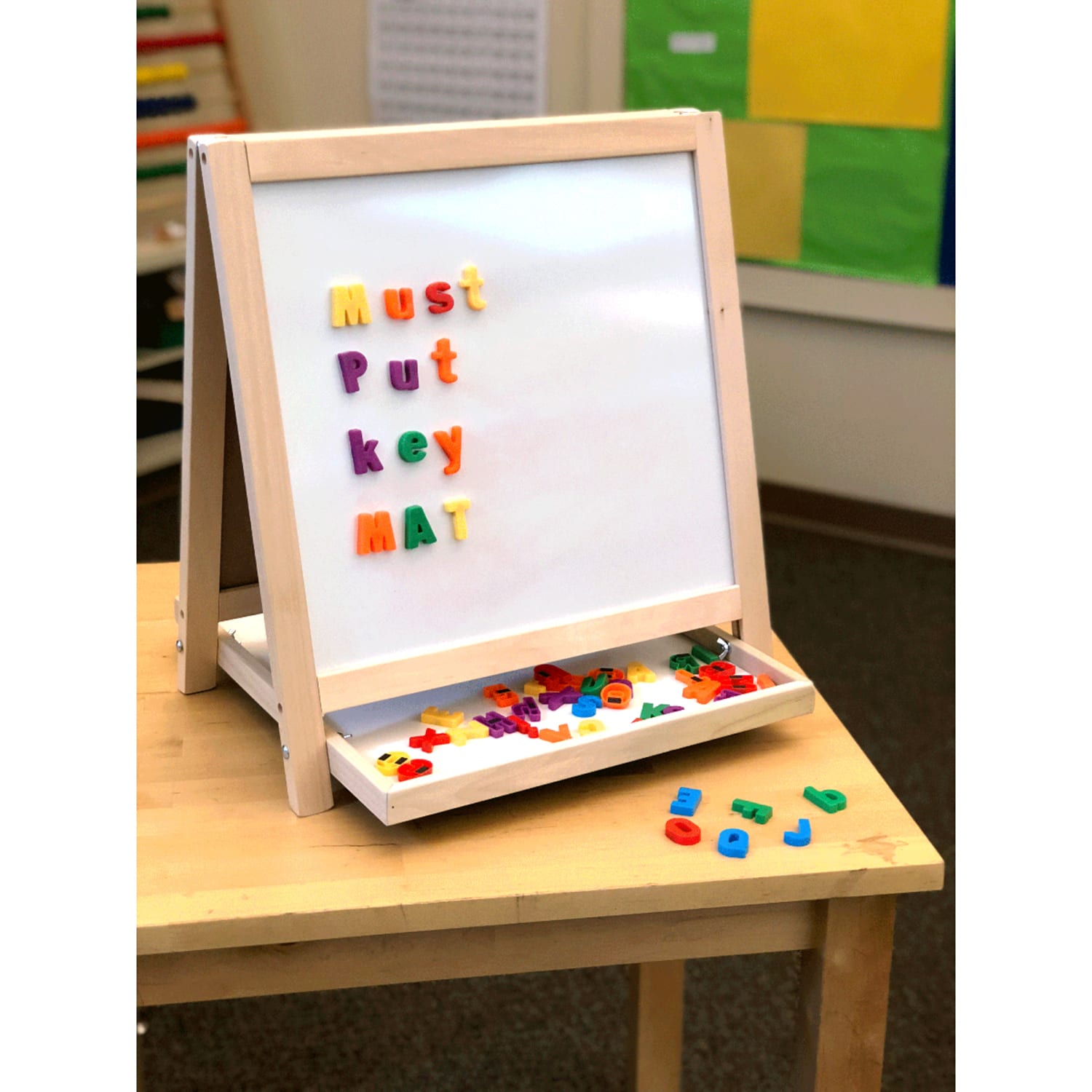 Flipside Magnetic Dry-Erase Whiteboard/Chalk Table Top Easel, 20 1/4in x 18 1/4in, Wood Frame With Brown Finish - Image 5