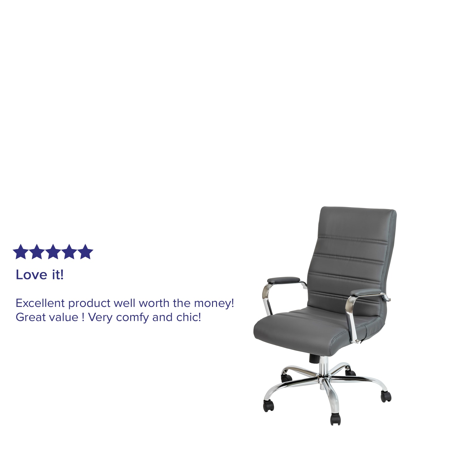 Flash Furniture LeatherSoft Faux Leather High-Back Office Chair, Gray/Chrome - Image 6