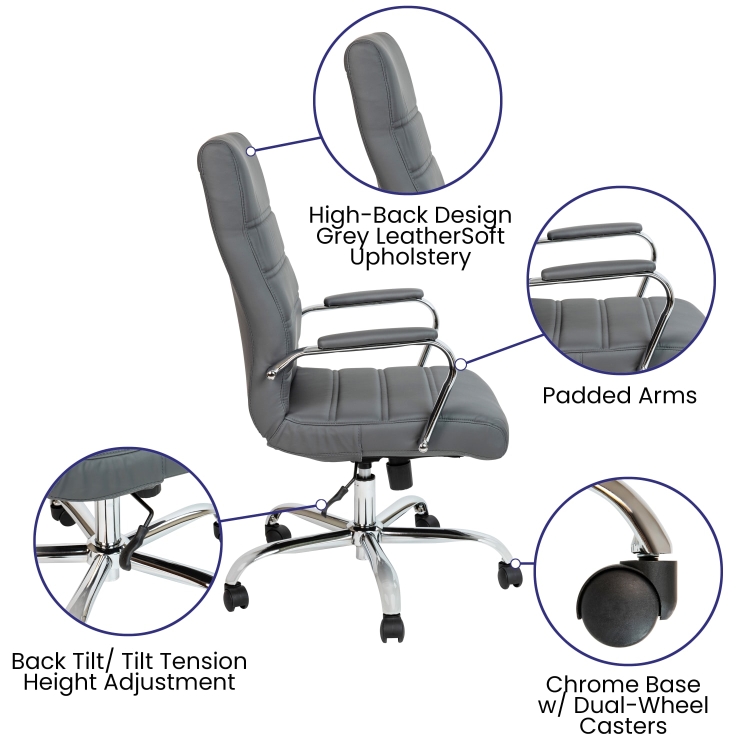 Flash Furniture LeatherSoft Faux Leather High-Back Office Chair, Gray/Chrome - Image 7