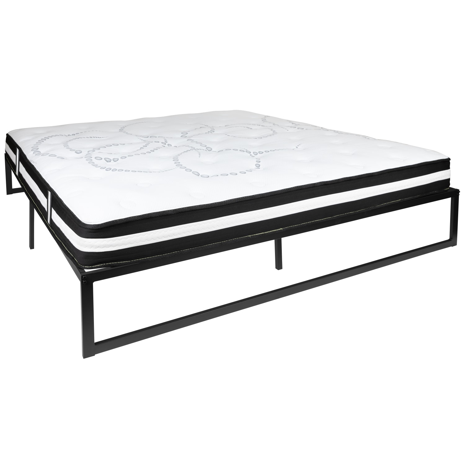 Flash Furniture 14in Metal Platform Bed Frame With 12in Pocket Spring Mattress, King, Black - Image 3