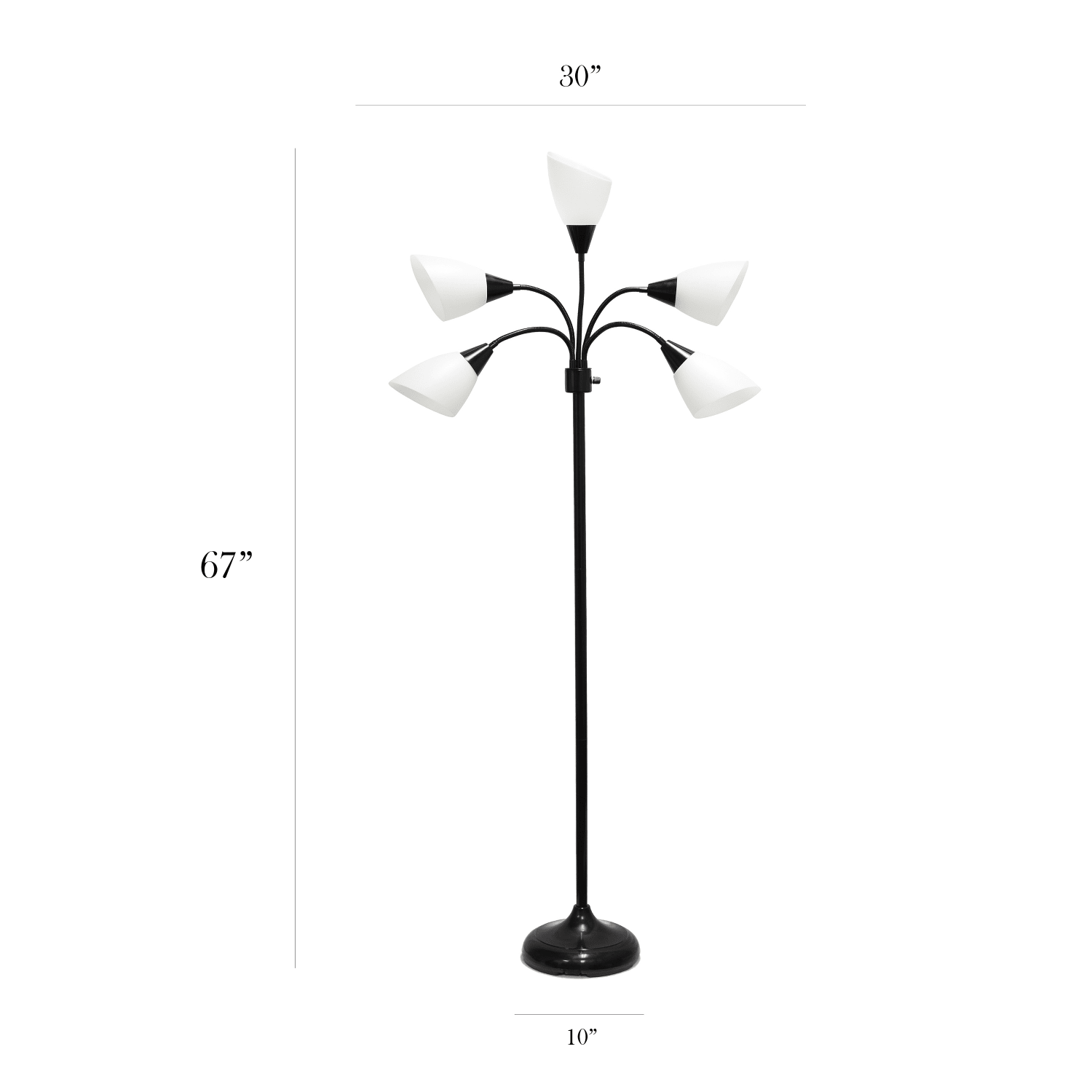 Simple Designs 5-Light Adjustable Gooseneck Floor Lamp, 67inH, White Shade/Black Base - Image 4