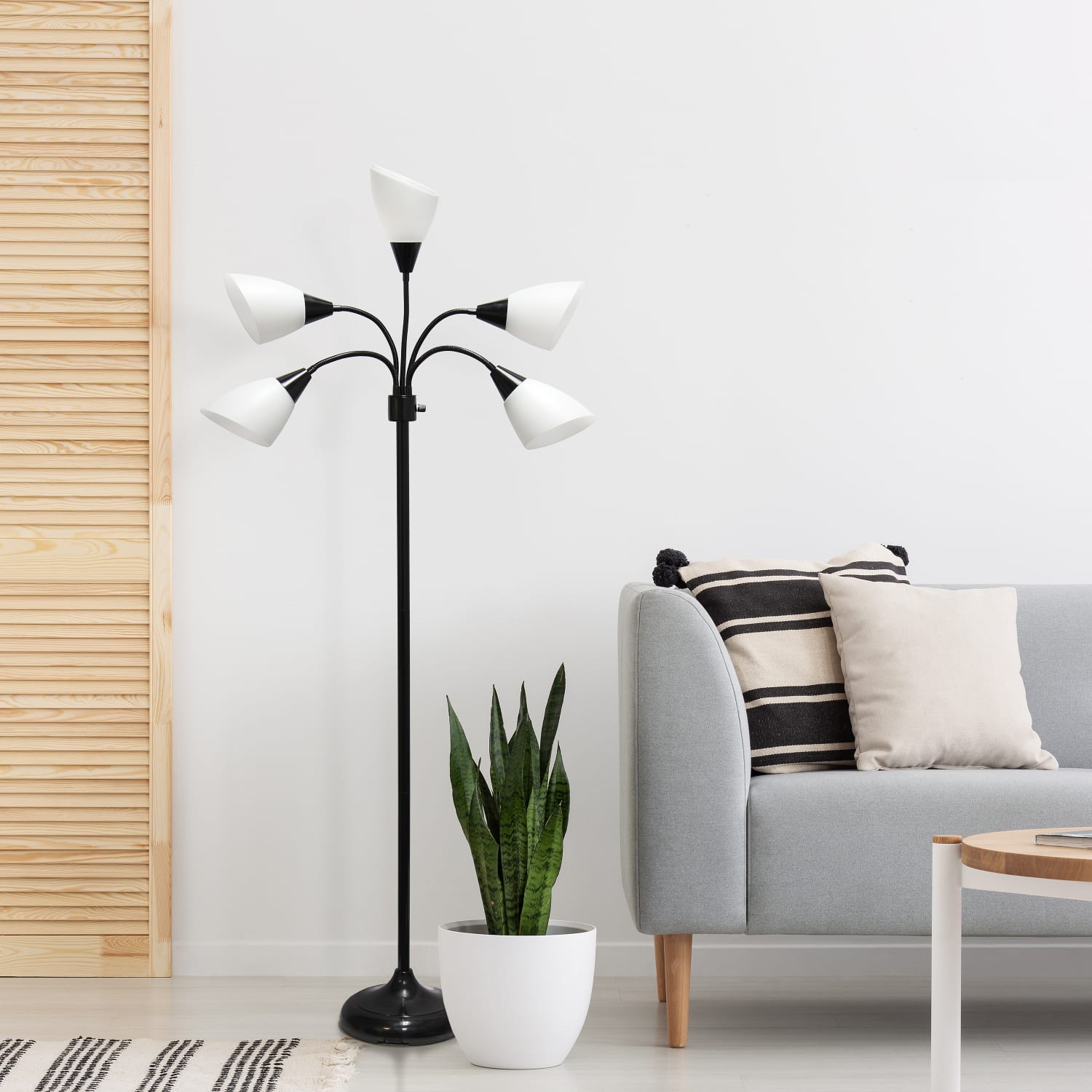 Simple Designs 5-Light Adjustable Gooseneck Floor Lamp, 67inH, White Shade/Black Base - Image 6