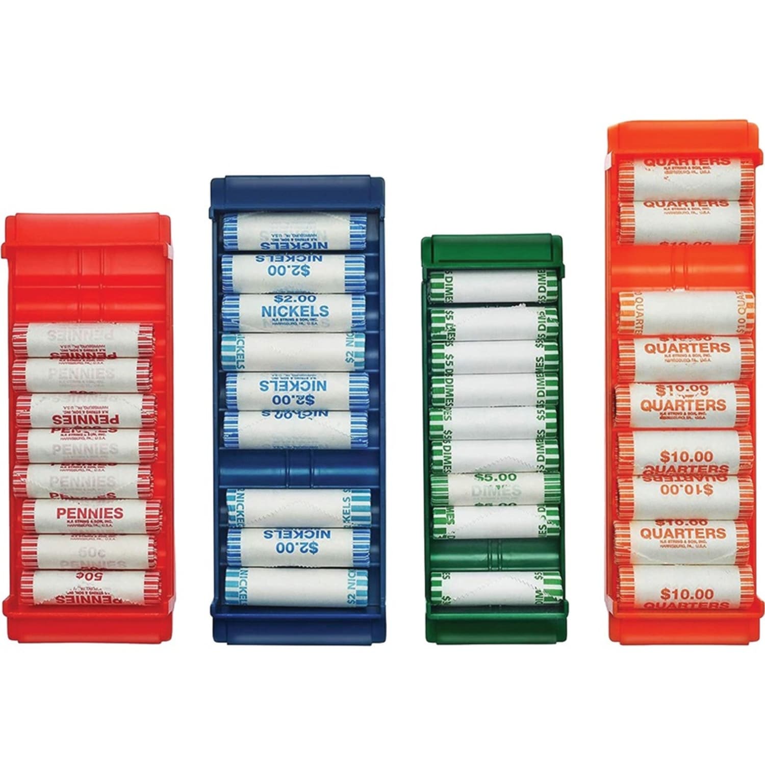 Nadex Coins NCS8-1009 Rolled Coin Storage Organizer Tray Set with Ridges for Loose Coins - 4 x Coin Tray - Orange, Green, Blue, Red - Image 5